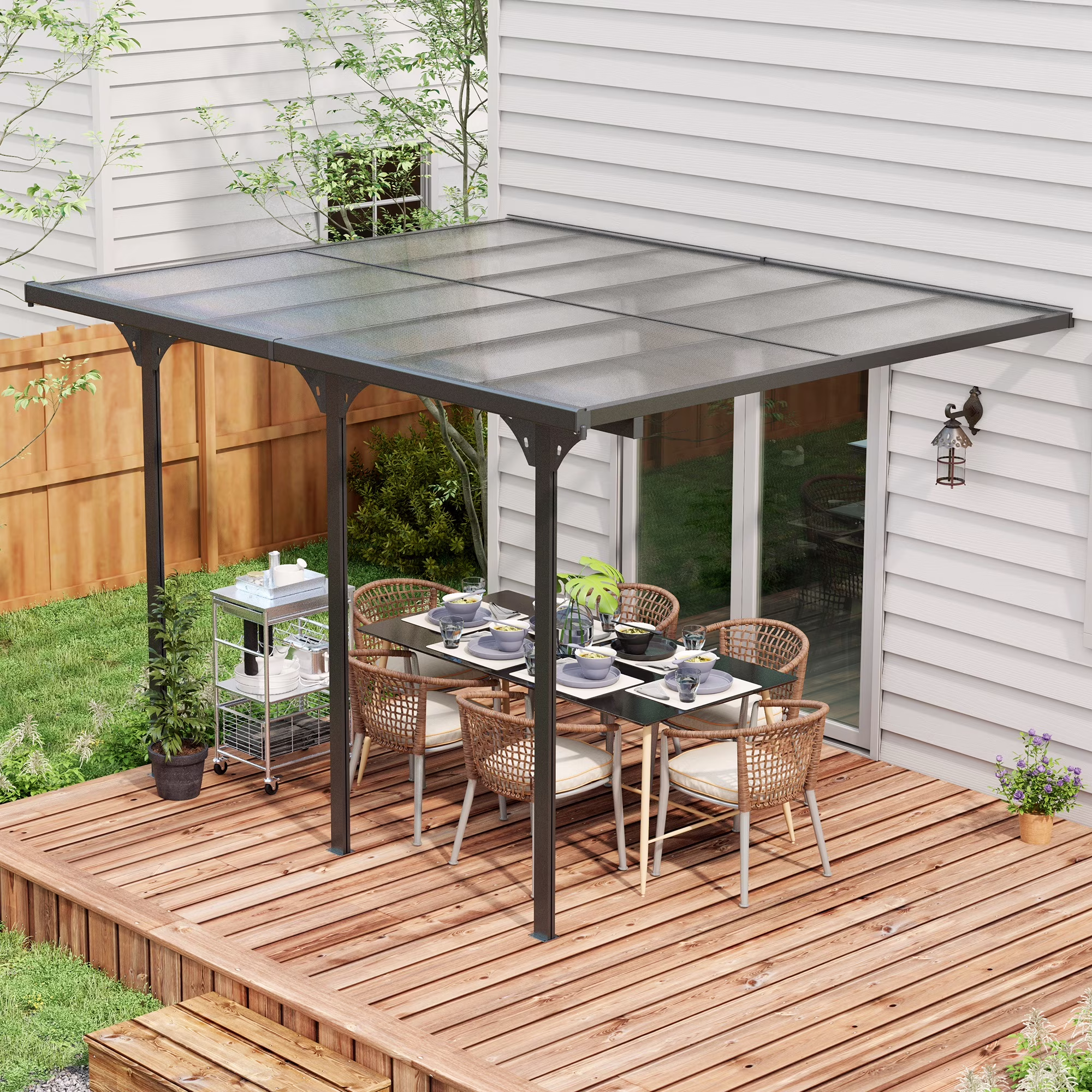 Outsunny 14.5' x 10' Transparent Wall Pergola, UV Blocking Awning, Gray