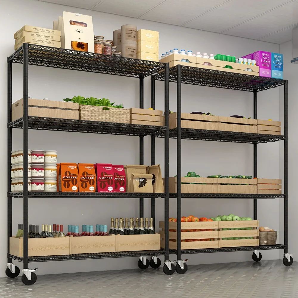 IVV 4-Tier Wire Shelving Unit on Wheels, Rolling Metal Storage Utility Rack, 2500LBS Capacity, Height Adjustable for Restaurant Garage Pantry Kitchen, 55.12"L x 23.62"W x 75.59"H, Black