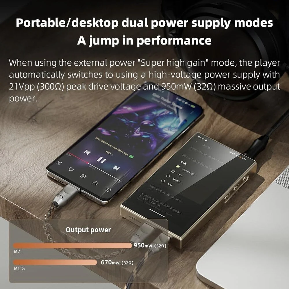 FiiO Hi-Res Music Player, Android 13, Snapdragon 680, 64 GB, Blue-Black - M21