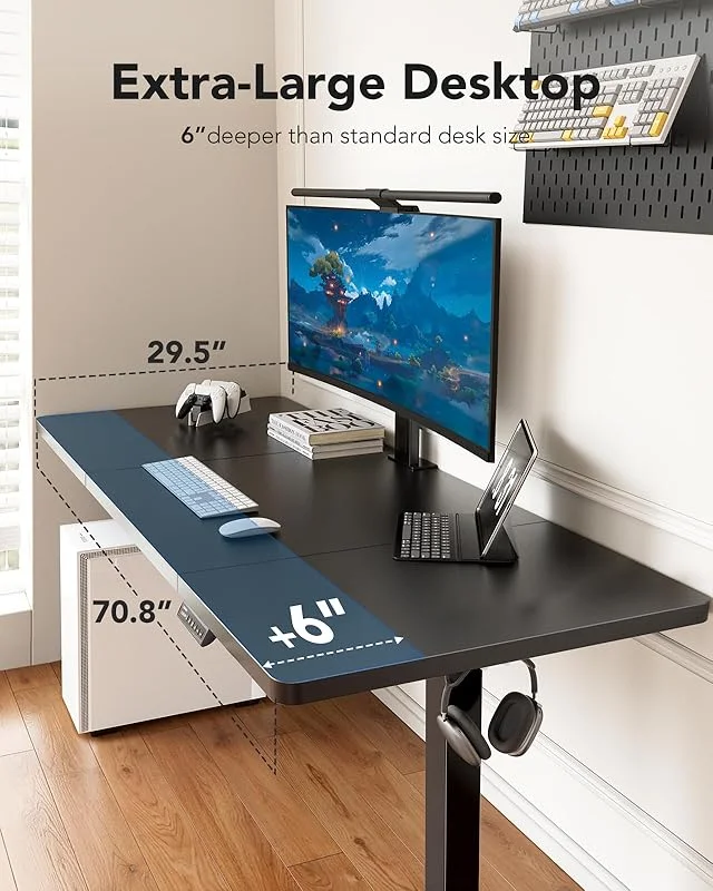 UANUO 48 x 24 inch Electric Standing Desk, Height Adjustable Table with Headphone Hooks & Cable Manager, Sit to Stand up Desk for Home Office, Vintage Brown