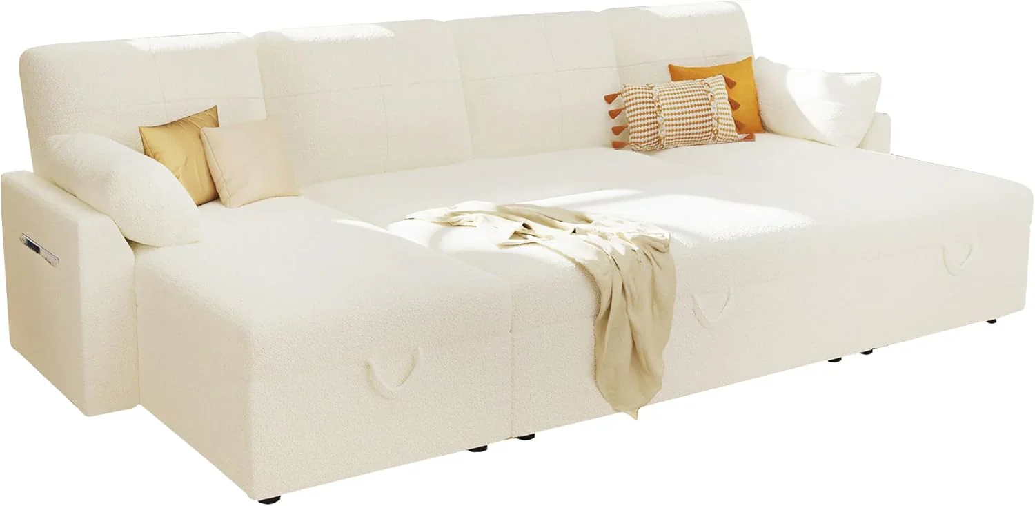 VanAcc Sofa Bed, Sleeper Sofa with Storage Chaise 2 in 1 Pull Out Couch Living Room