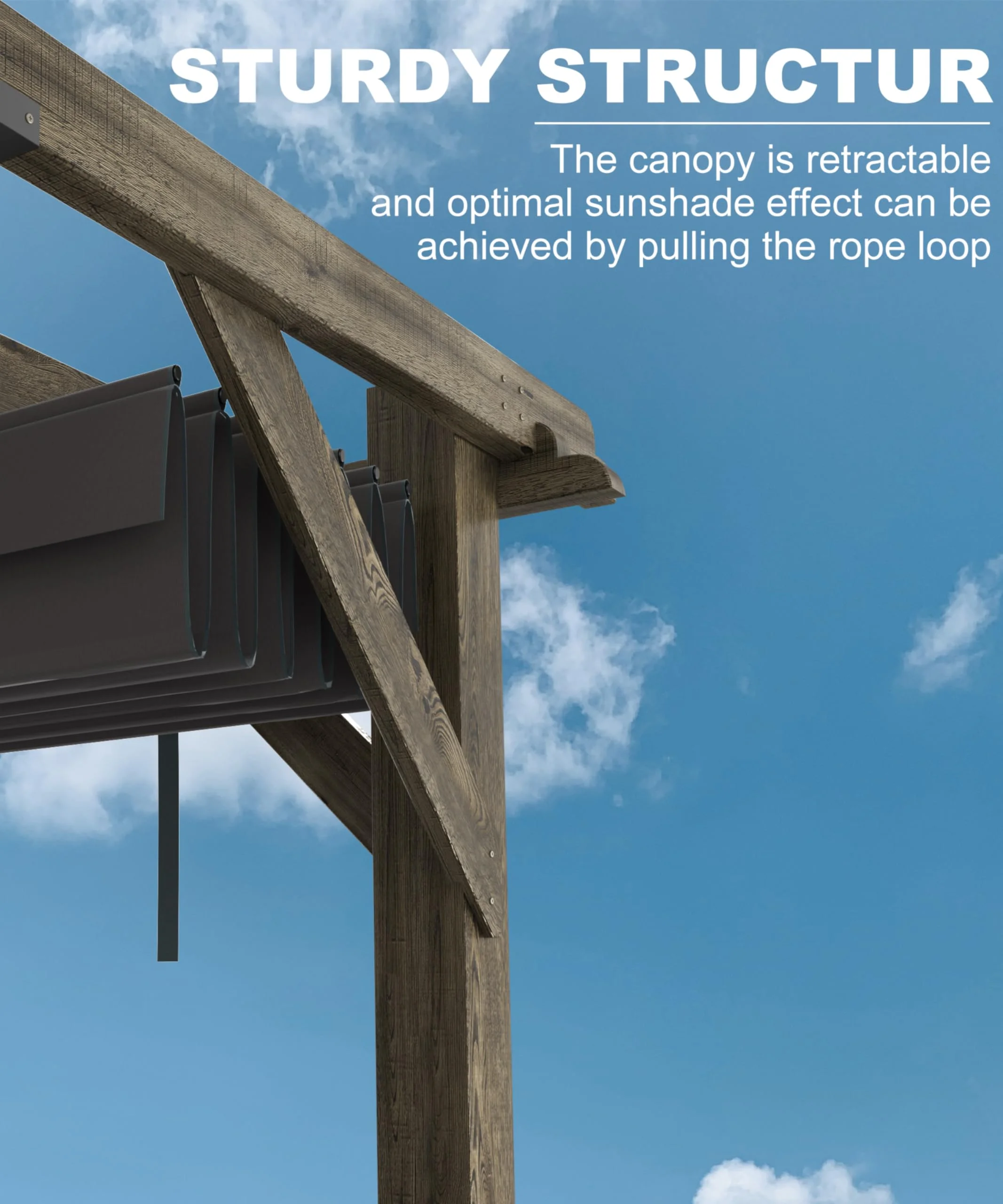 Garvee 10 x 10 feet Wood Pergola, Retractable Shade Canopy, Oak Color