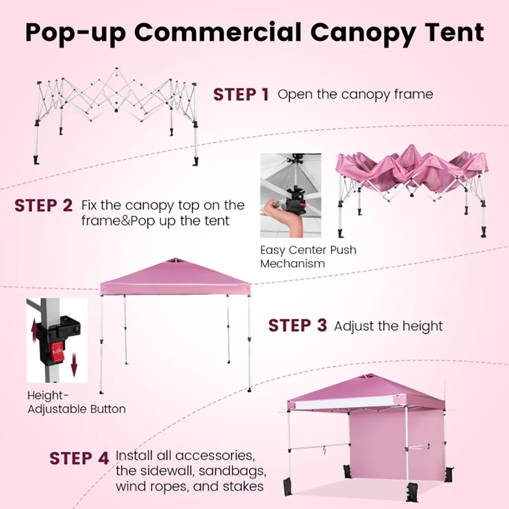 Gvn 10 x 10 ft Pink Pop up Outdoor Canopies, Waterproof