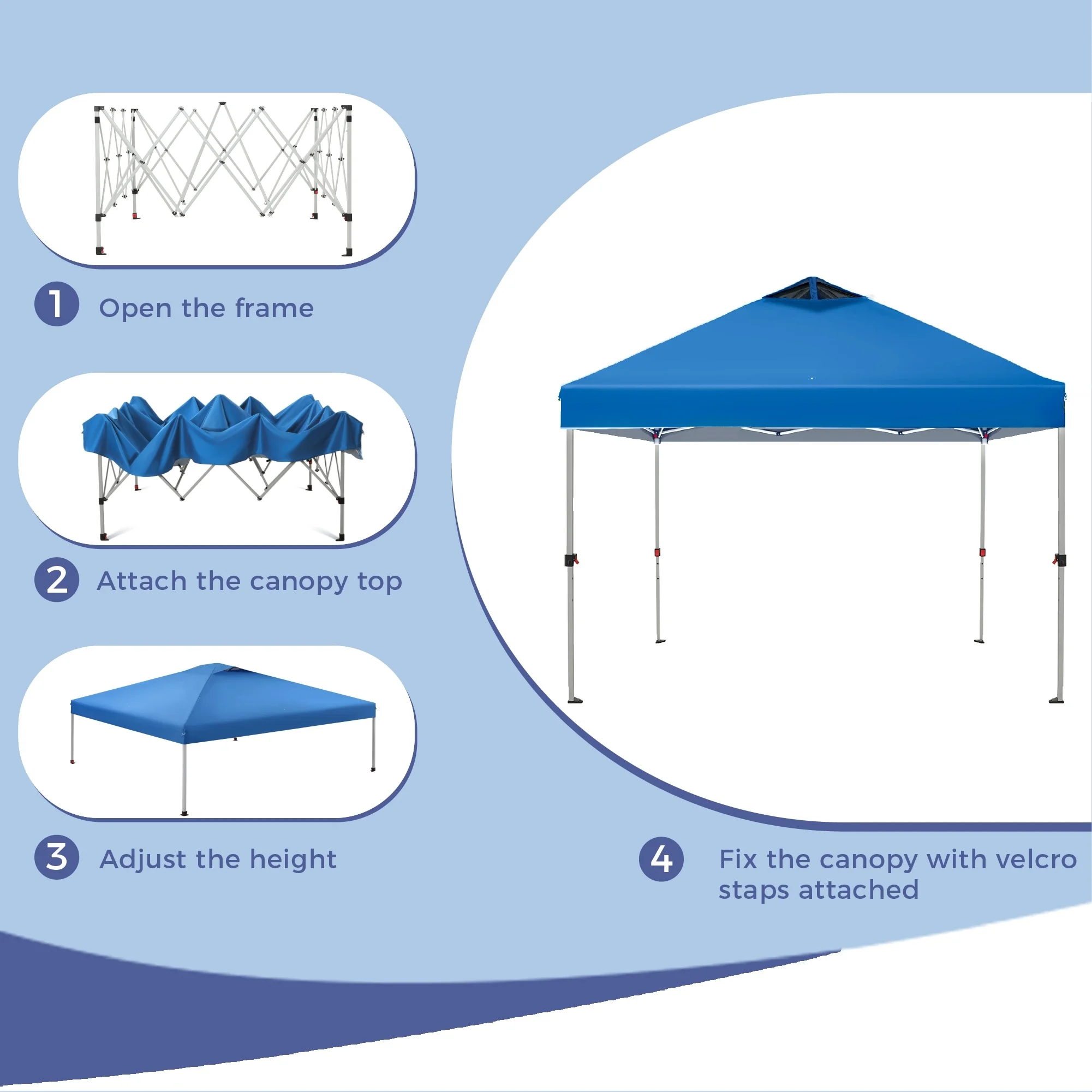Phi Villa 10ft x 10ft Blue Pop Up Outdoor Canopy, Waterproof