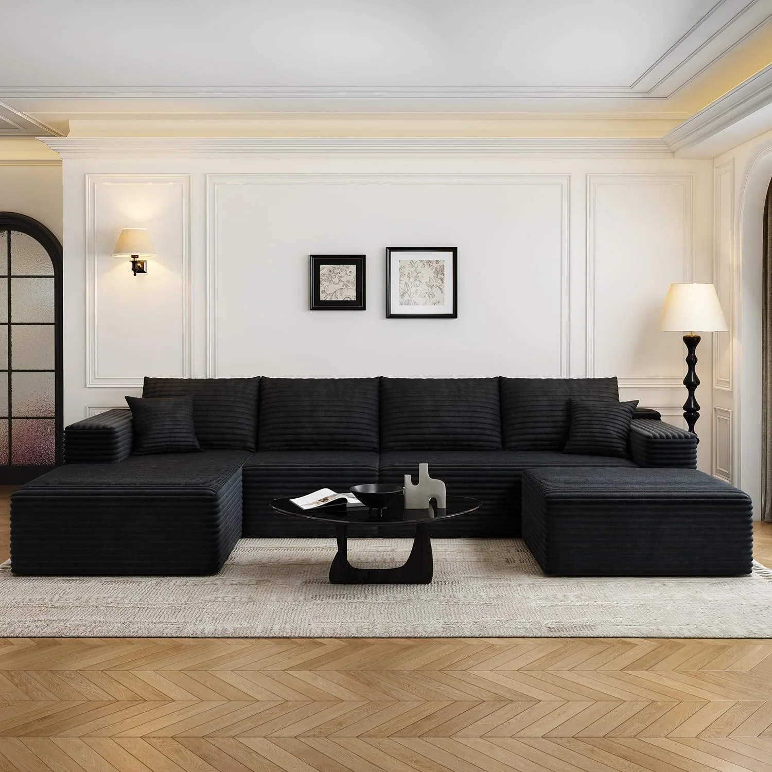 107.5" Cloud Modular Sectional Sofa Couch with L-Shape Chaise,Modern Minimalist Upholstered Couches for Living Room Bedroom,Deep Seat Corner Couch .No Assembly Required (Black,Left Facing Chaise)