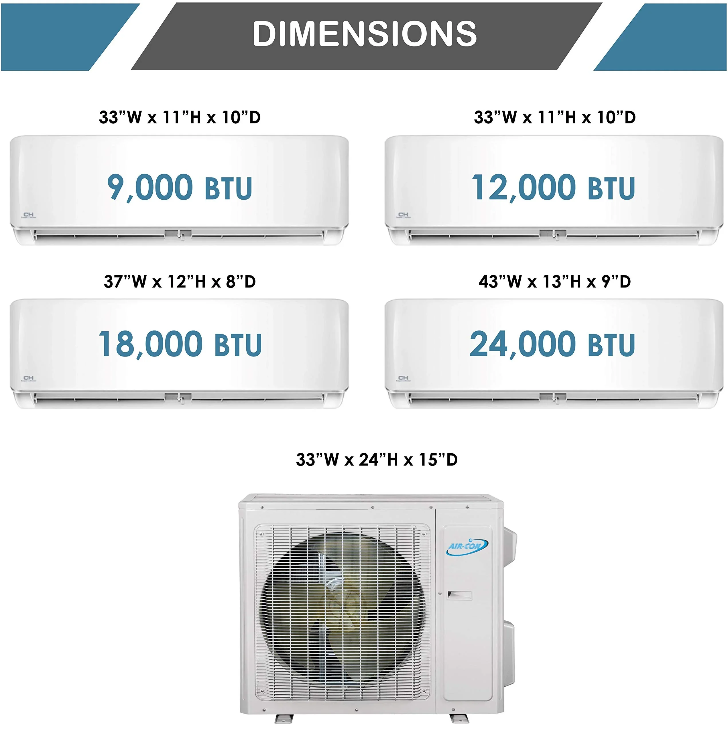 2 Zone Ductless Mini Split Air Conditioner, 9000/12000 BTU, 21 SEER
