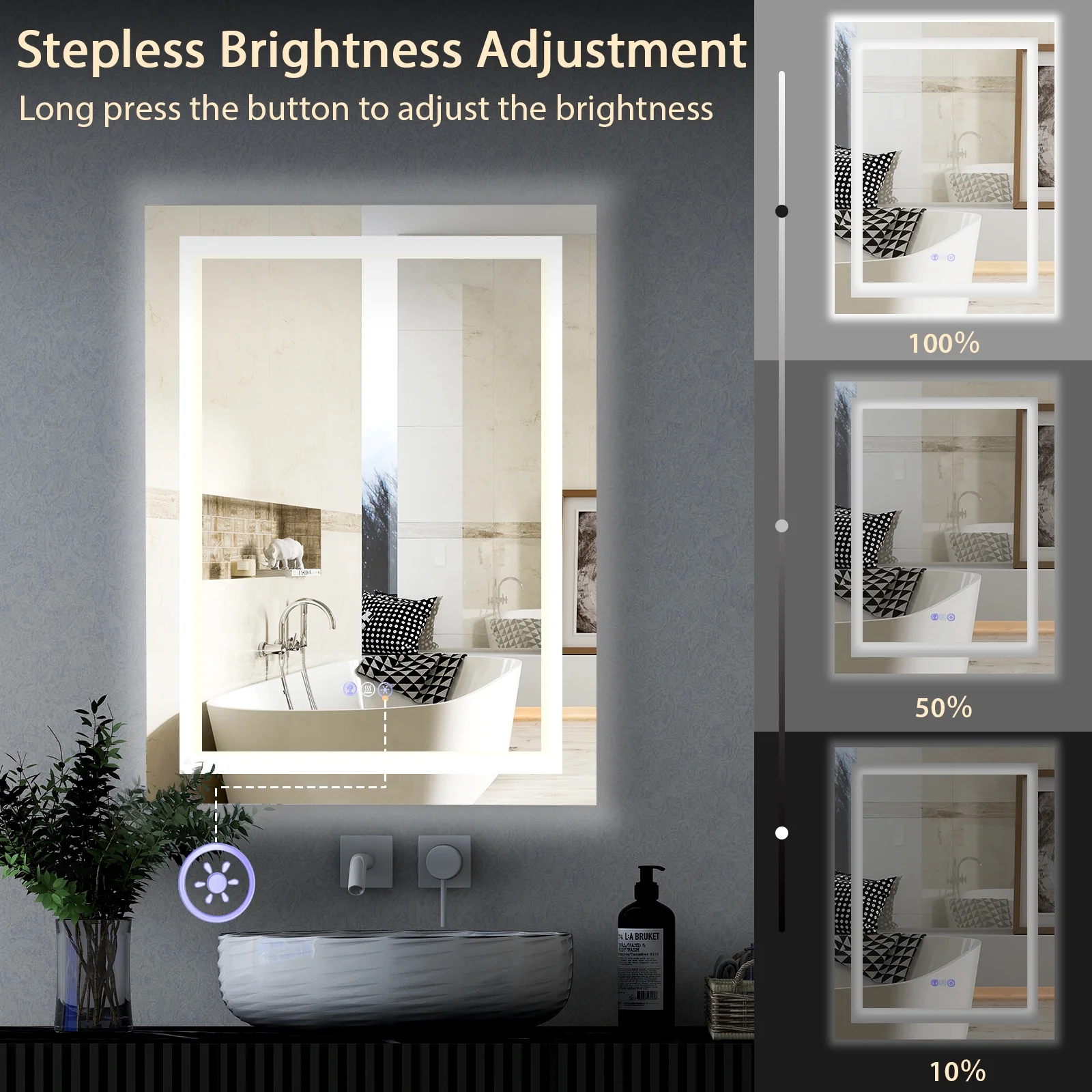 Costway 32'' x 24'' Bathroom Wall Mirror Makeup Mirror with Colorful Light Anti-Fog