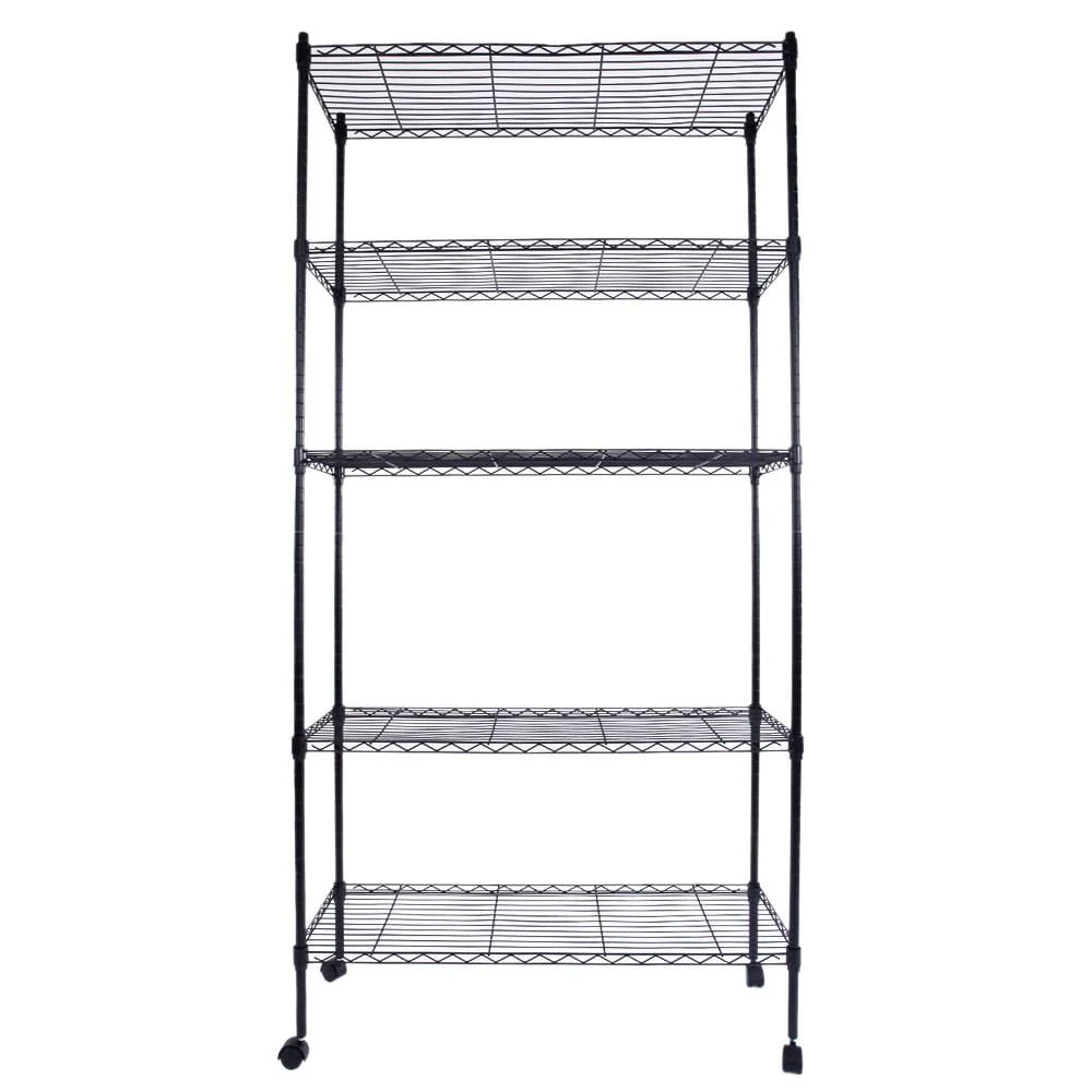Zimtown 5-Shelf Metal Storage Rack, 35"L x 14"W x 65" H Wire Shelving Unit with Wheels Black for Kitchen Garage, Capacity for 200 lbs Per Shelf