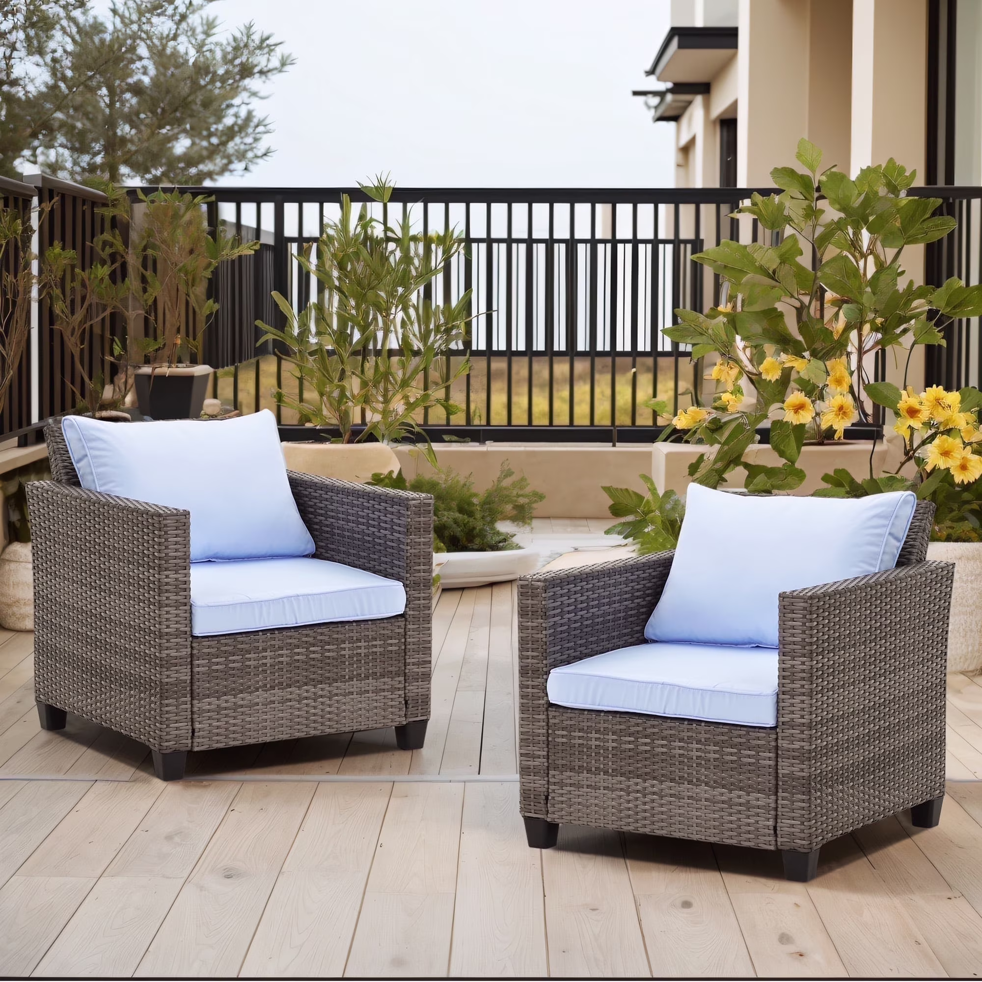Ainfox 7 Pcs Outdoor Patio Furniture Sofa Set, Grey Rattan Grey Cushion