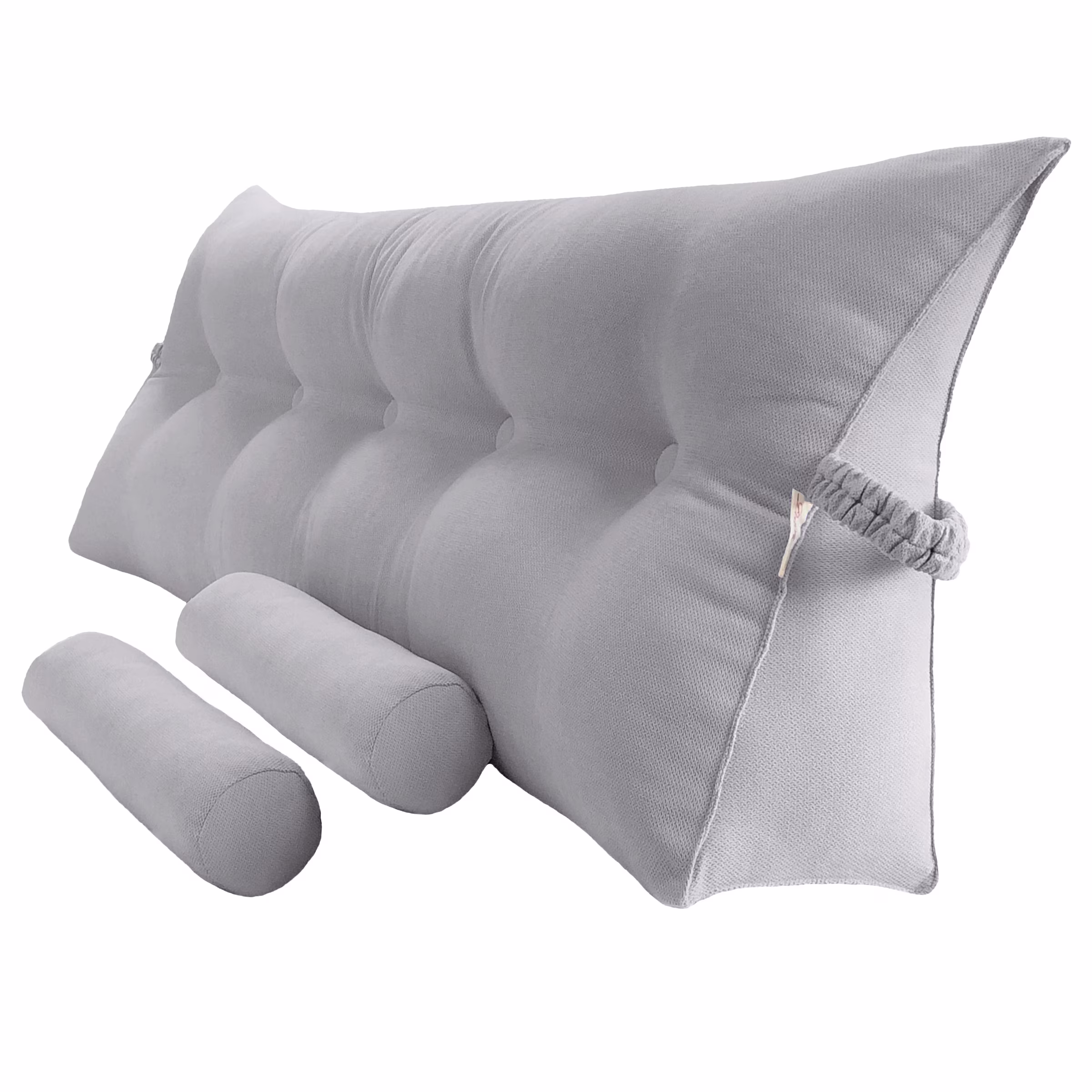 Peachwell Triangular Reading Bed Rest Pillow Large Bolster Cushion Headboard Backrest Wedge Pillow with Two Detachable Roll Pillows for Neck & Lumbar Support (Blue, Queen: 59 x 8 x 20 inches)