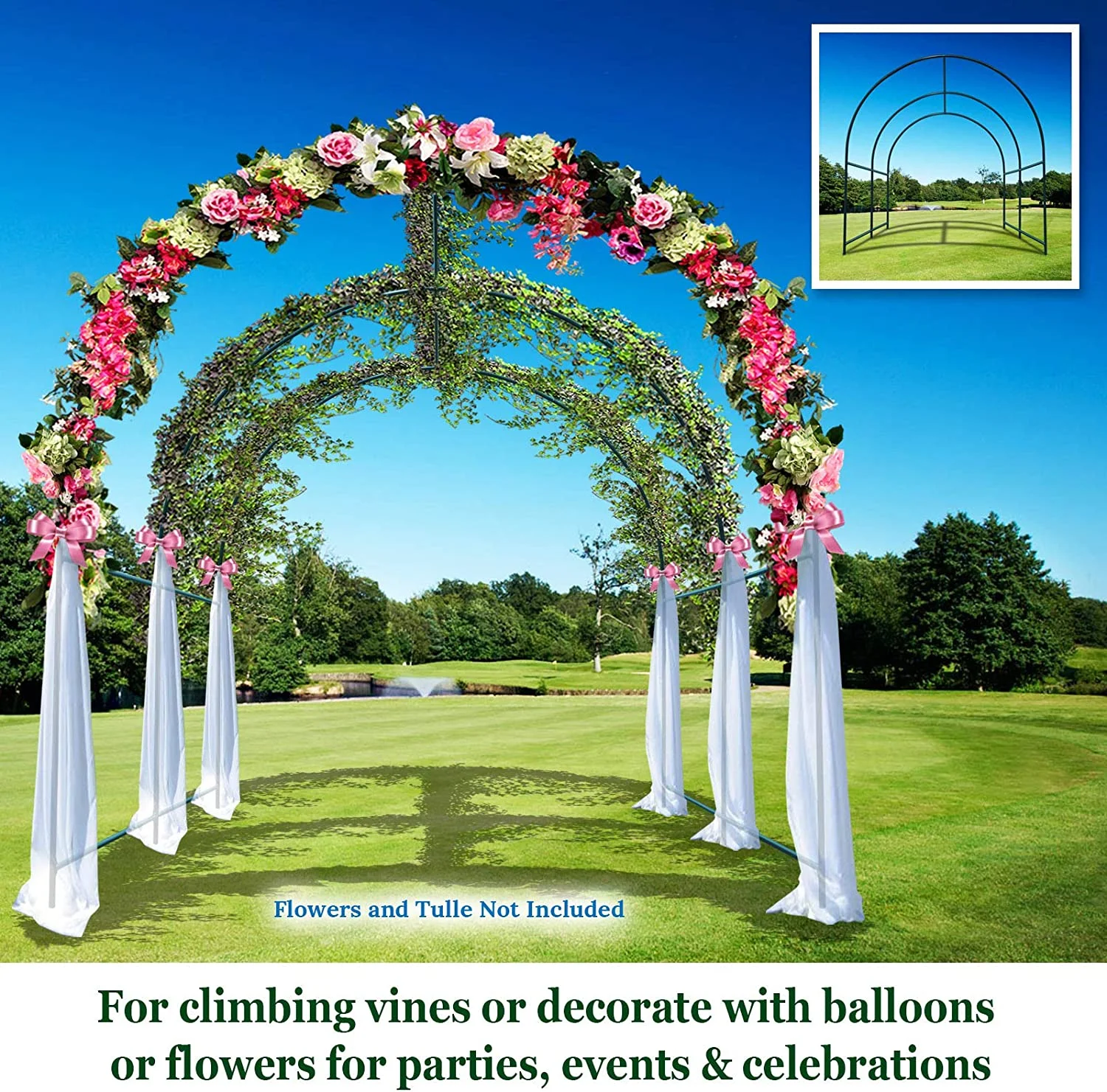 YardGrow Large Garden Support Arch Frame Climbing Plant Arch Arbor for Various Climbing Plant Roses Vines Birthday Wedding Party Decoration Pergola Frame (6.5 x 7 x 7.2ft)
