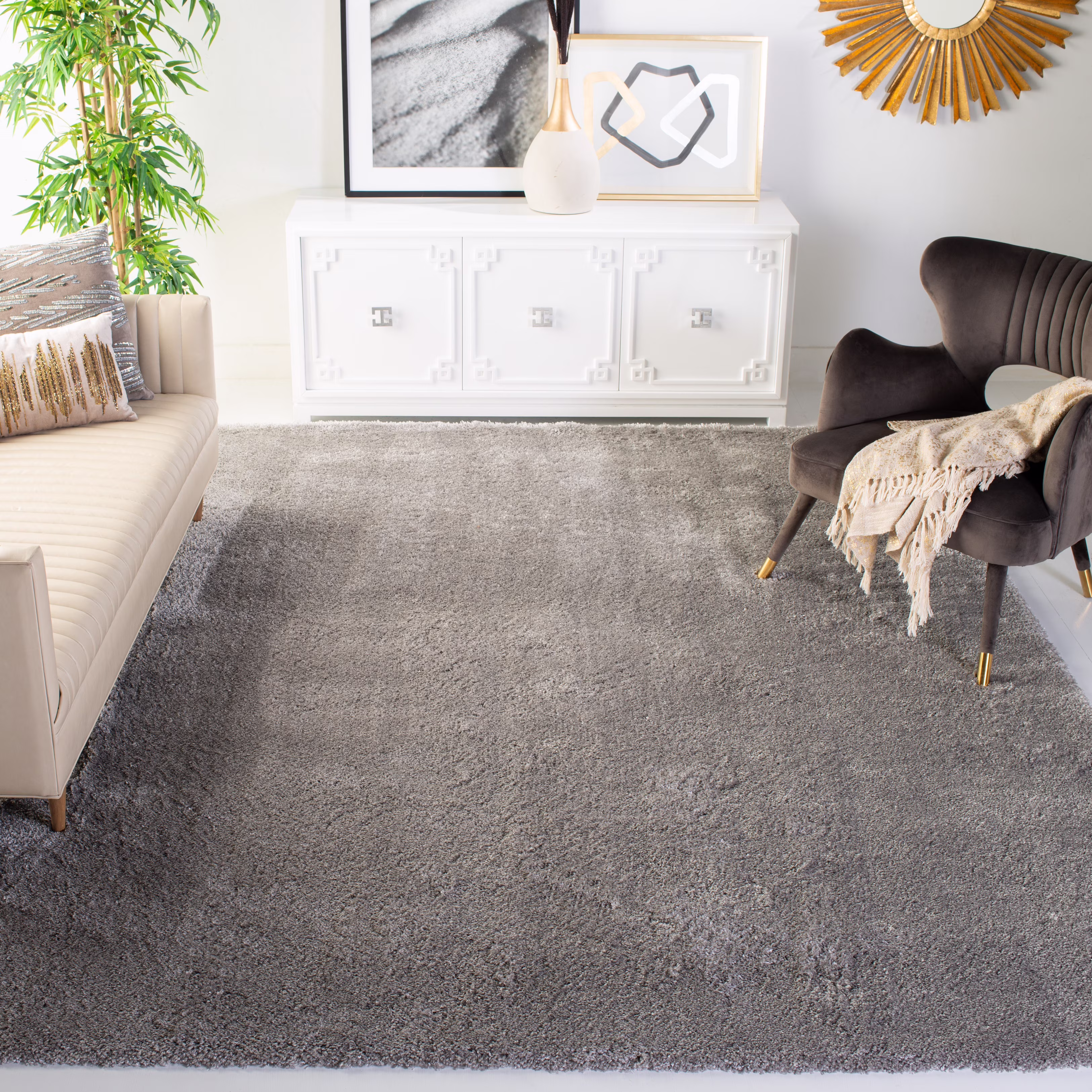 SAFAVIEH Colorado Tarek Solid Shag Runner Rug, Champagne, 2'3" x 8'