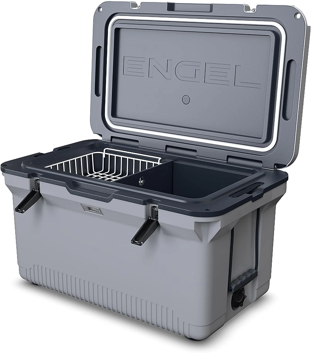 60 QT Ultra-Light Injection Molded Cooler – Ice Chest Keeps Ice up to 7 Days – Large Cooler Includes Wire Basket, Divider and Built-in Bottle Opener