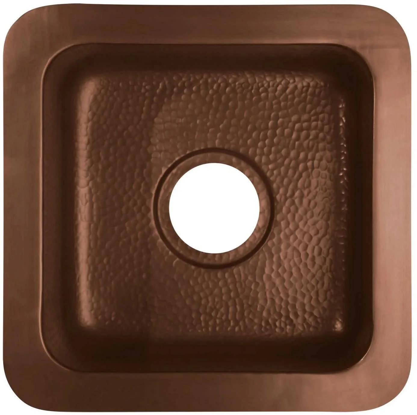 15″ x 15″ x 8″ Merrick Copper Single Bowl Drop-in/Undermount Bar Sink (Hammered Medium Antique Copper Finish) – 1.75″ drain hole for 2″ bar drain