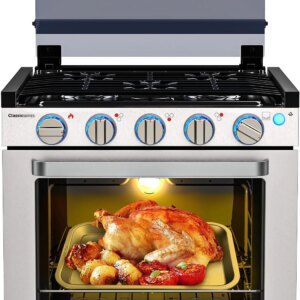 RV liquefied gas stove 21 inches high, a liquefied gas stove oven with 3 burners, suitable for RVs, apartments, mobile homes, made of stainless steel material
