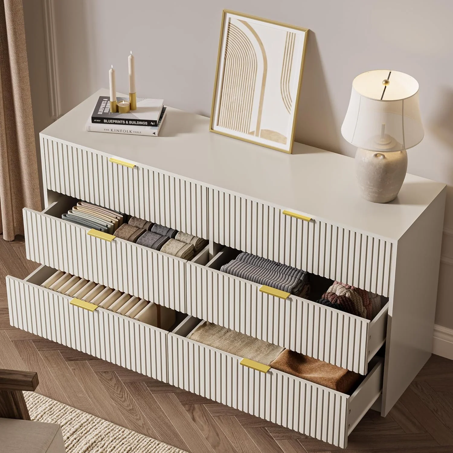 Furniway Black Dresser for Bedroom, 8 Drawer Double Dresser, Modern Chest of Drawers for Bedroom, Living Room, Entryway and Closet, 55" L x 15.7" D x 37.4" H