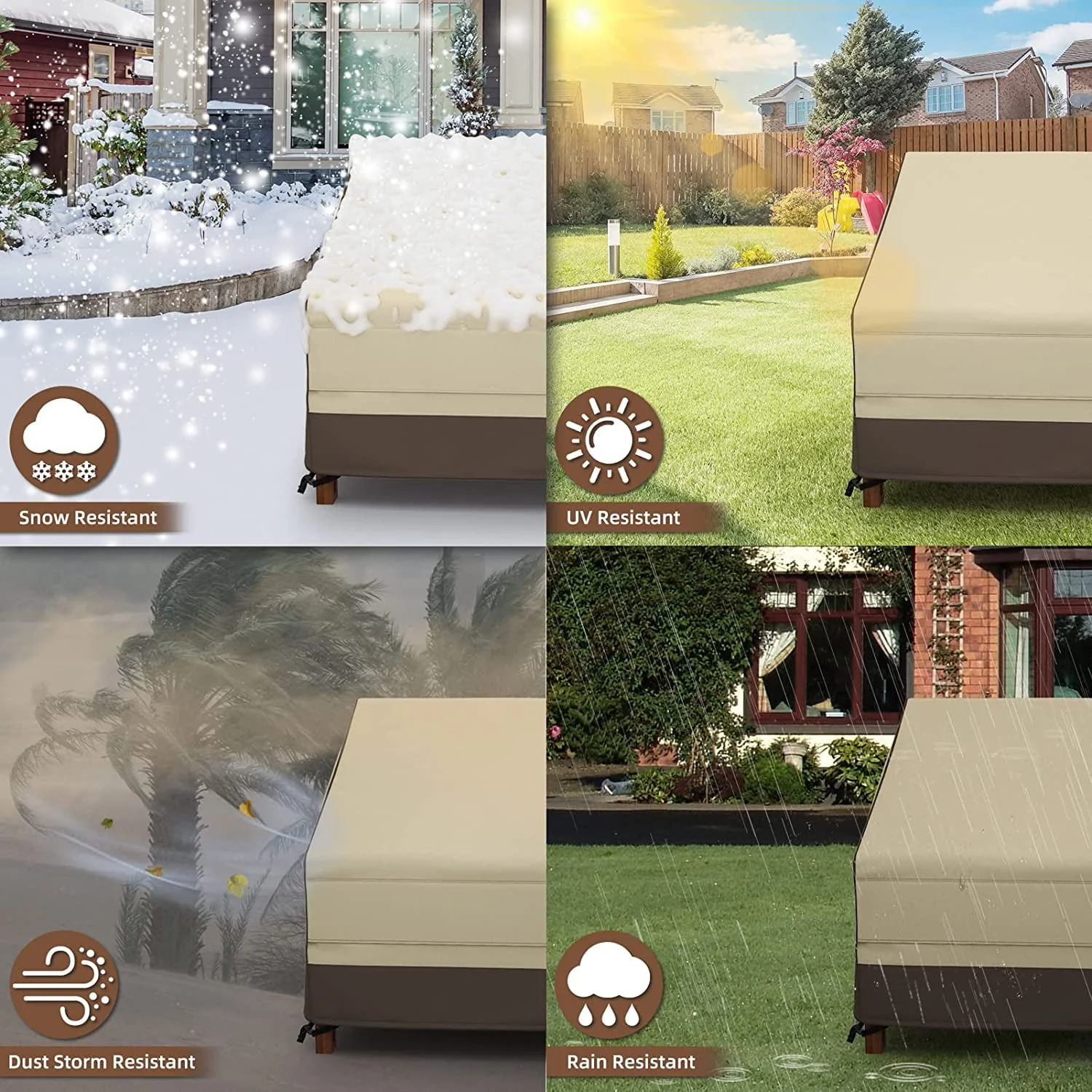 Waterproof Outdoor Couch Cover, 600D Heavy Duty 3-Seater Patio Sofa Cover, 80-Inch Patio Furniture Covers with Large Air Vent (80" x 38" x 35", Brown & Khaki)