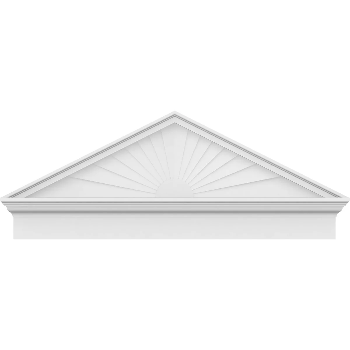 Ekena Millwork 52"W x 19-7/8"H x 2-3/4"P (Pitch 6/12) Peaked Cap Sunburst Architectural Grade PVC Combination Pediment