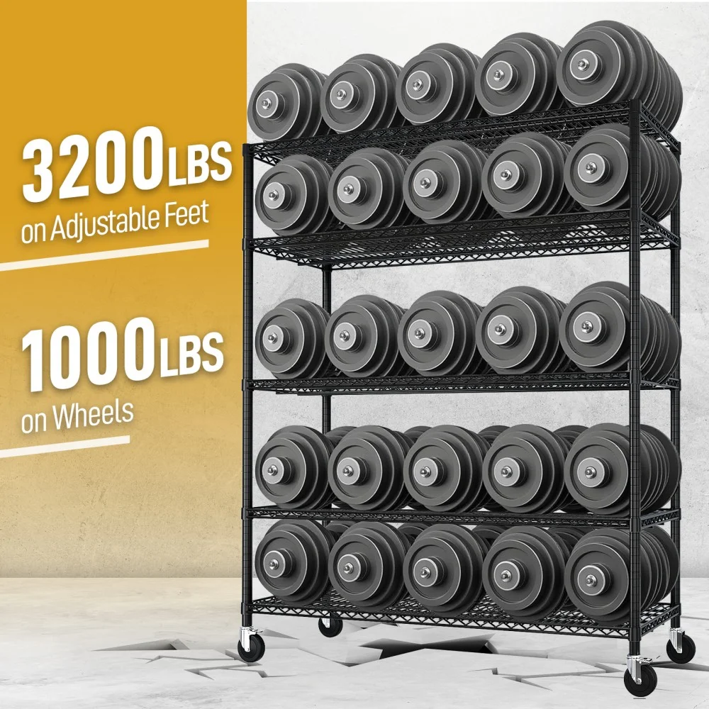 IVV 4-Tier Wire Shelving Unit on Wheels, Rolling Metal Storage Utility Rack, 2500LBS Capacity, Height Adjustable for Restaurant Garage Pantry Kitchen, 55.12"L x 23.62"W x 75.59"H, Black