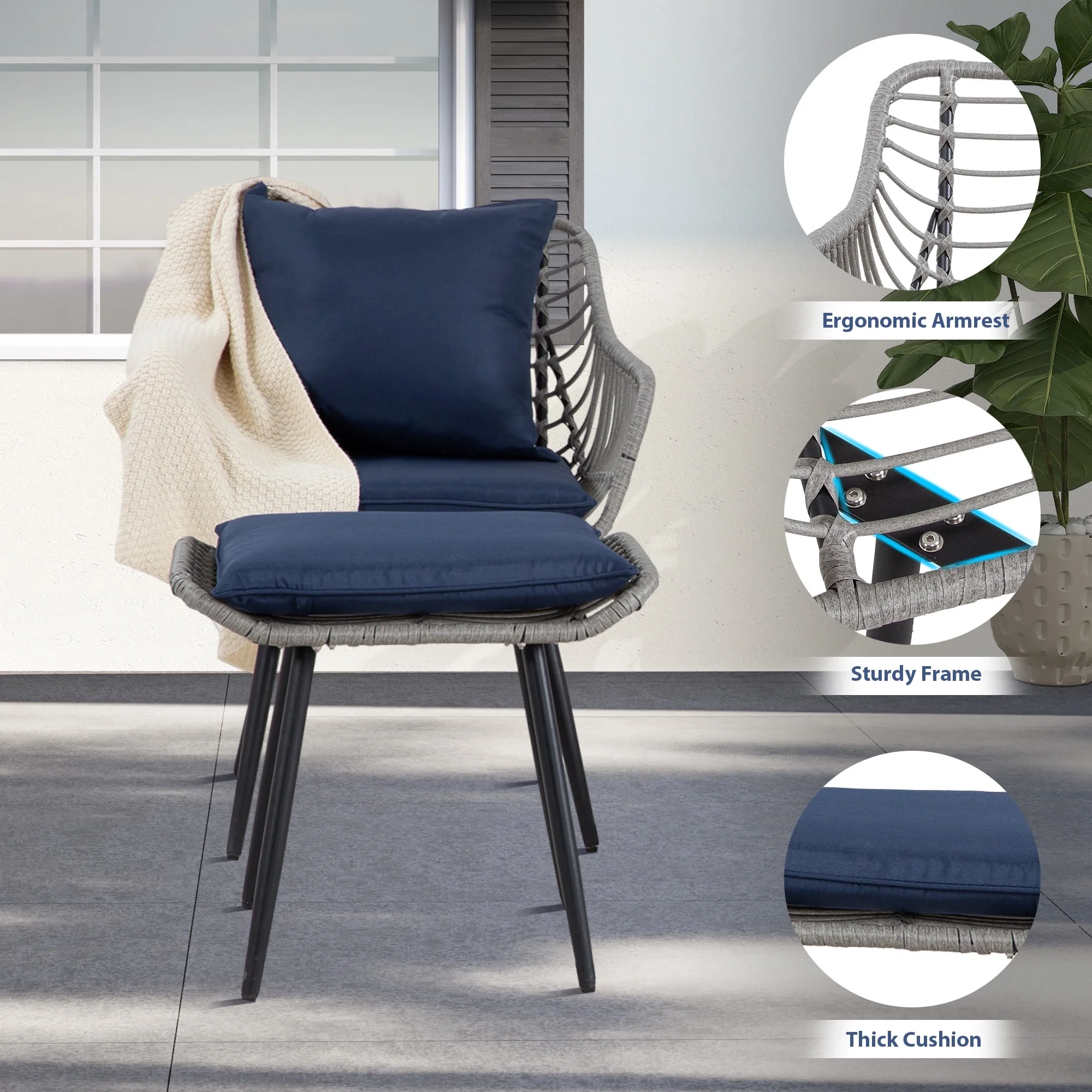 Ainfox 7 Pcs Outdoor Patio Furniture Sofa Set, Grey Rattan Grey Cushion