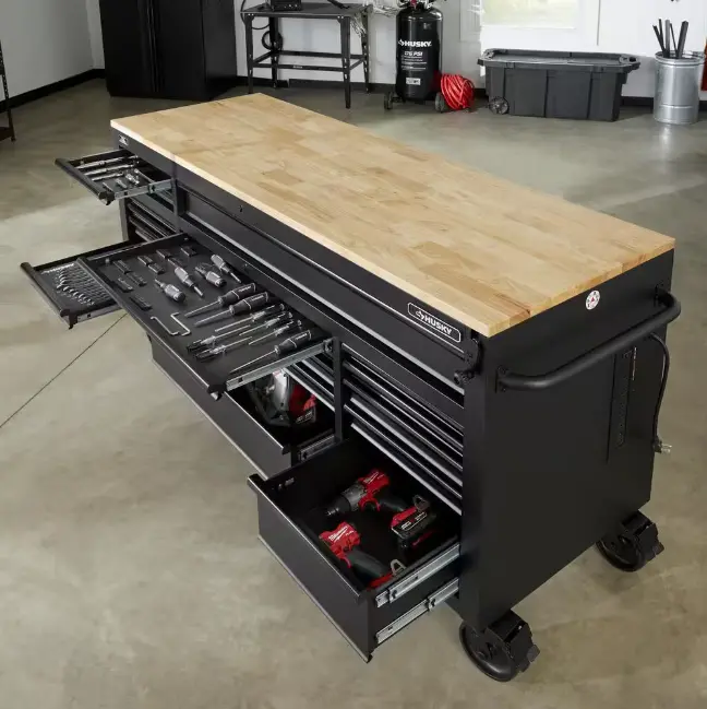 72 Inch Gloss Black Mobile Workbench Tool Chest With Casters And 18 Drawers