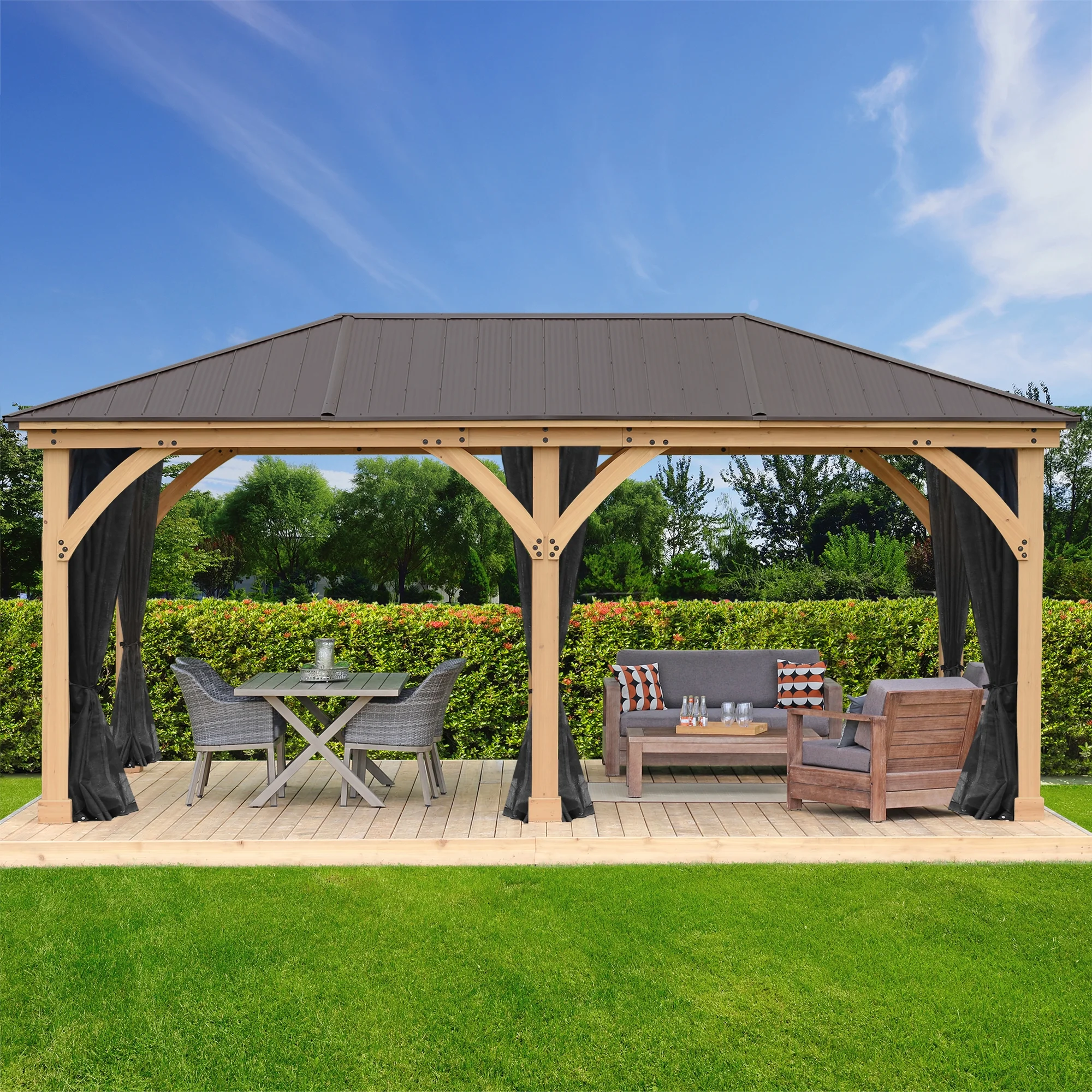 Yardistry Black Mosquito Screen Mesh Kit designed for the 12' x 20' Meridian Gazebo