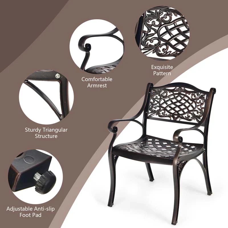 2/4Pcs All-Weather Cast Aluminum Chairs with Armrests & Curved Seats, Outdoor Dining Chairs Patio Bistro Armchairs