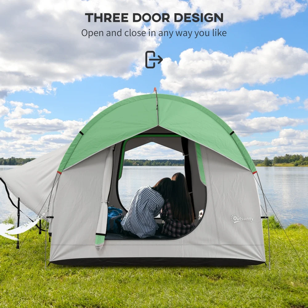 Outsunny SUV Tent, 2000mm Waterproof Truck Tent with 3 Doors and Mesh Window, for 5-6 Person Camping Outdoor Travel, 7.5' L x 6.9' W x 6.9' H, Gray and Green