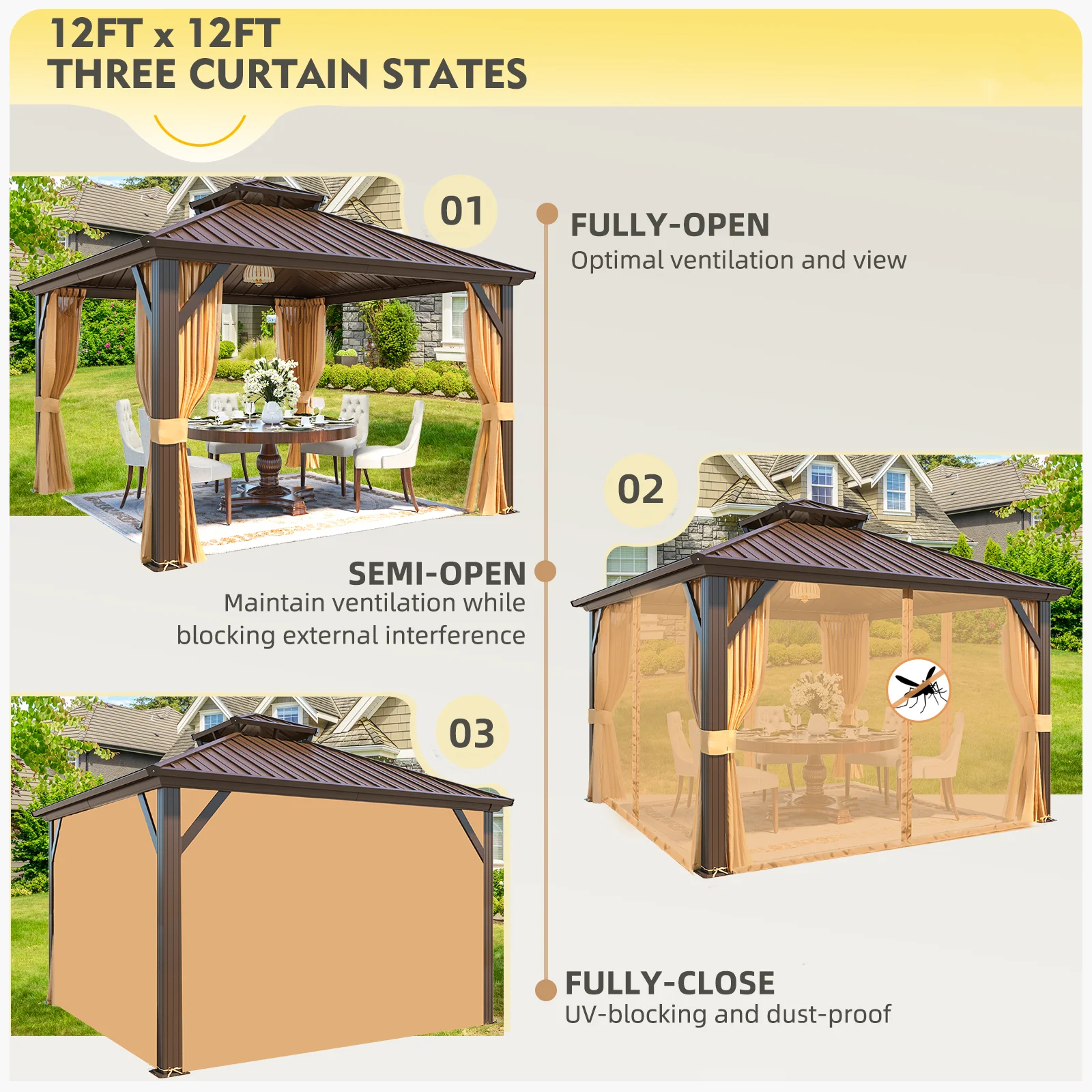 Hommow 10' X 12' Hardtop Gazebo Aluminum Frame Gazebo with Galvanized Steel Double Roof