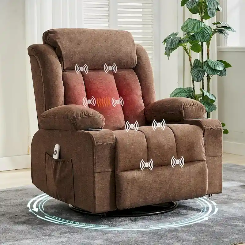 Recliner Chair, Rocking Chairs with Massage and Heat, Side Pockets and Cup Holder