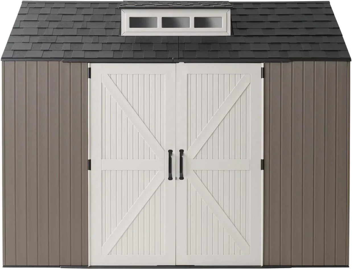 Rubbermaid Resin Outdoor Storage Shed With Floor Weather Resistant Gray Organization for Home