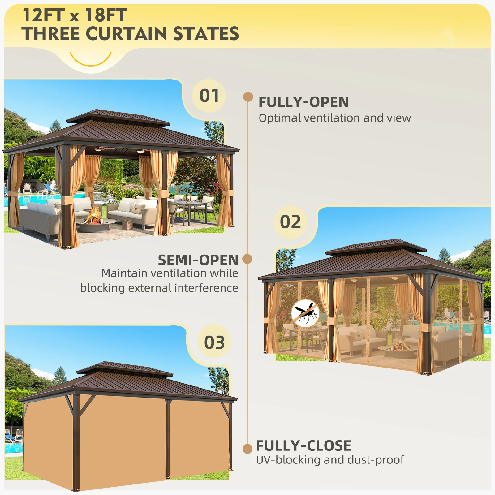 Hommow 10' X 12' Hardtop Gazebo Aluminum Frame Gazebo with Galvanized Steel Double Roof