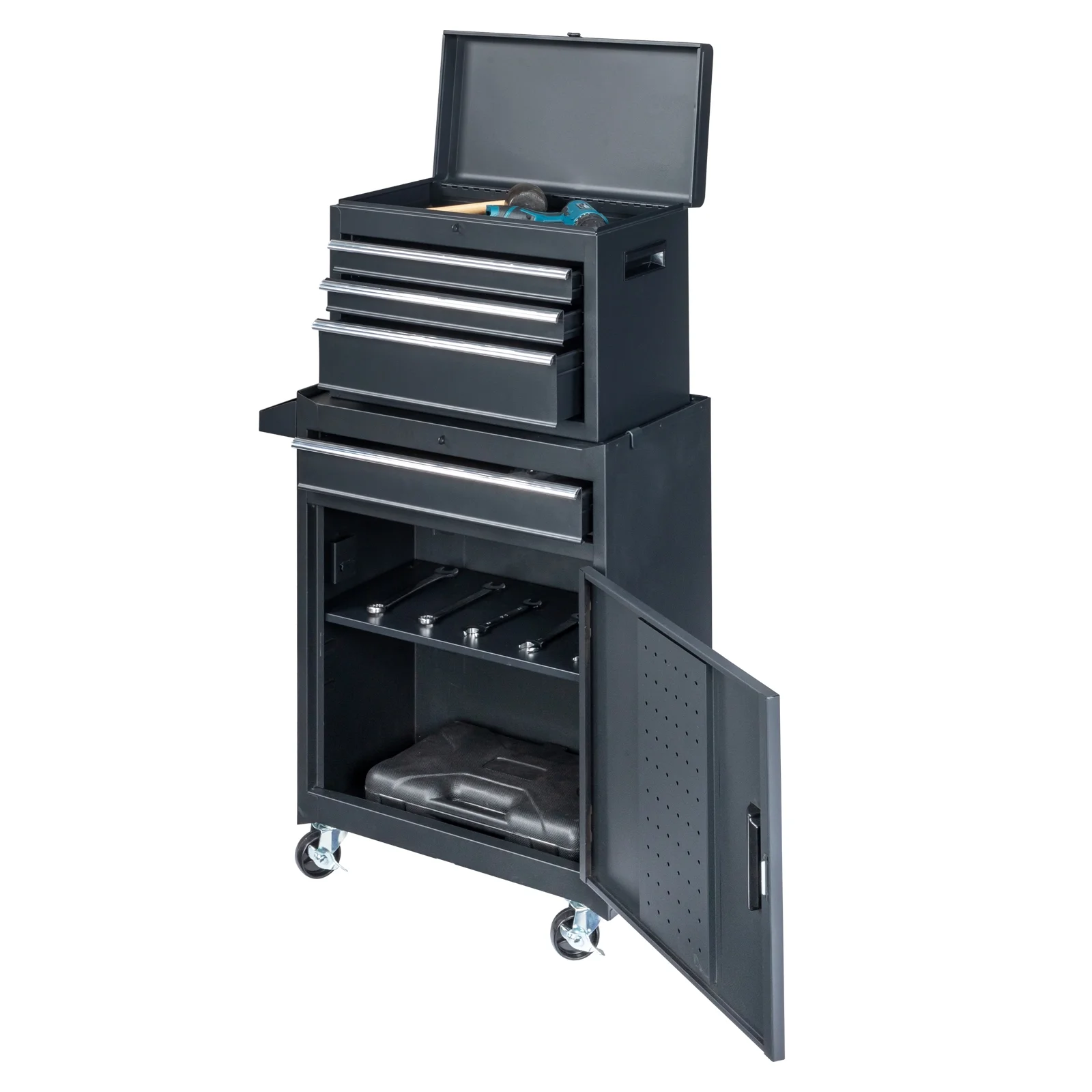 Ktaxon 4-Drawer 2-IN-1 Rolling Tool Chest Storage Cabinet, Mechanic Tool Organizer Box, 23.2" L x 11" W x 40.2" H, Black