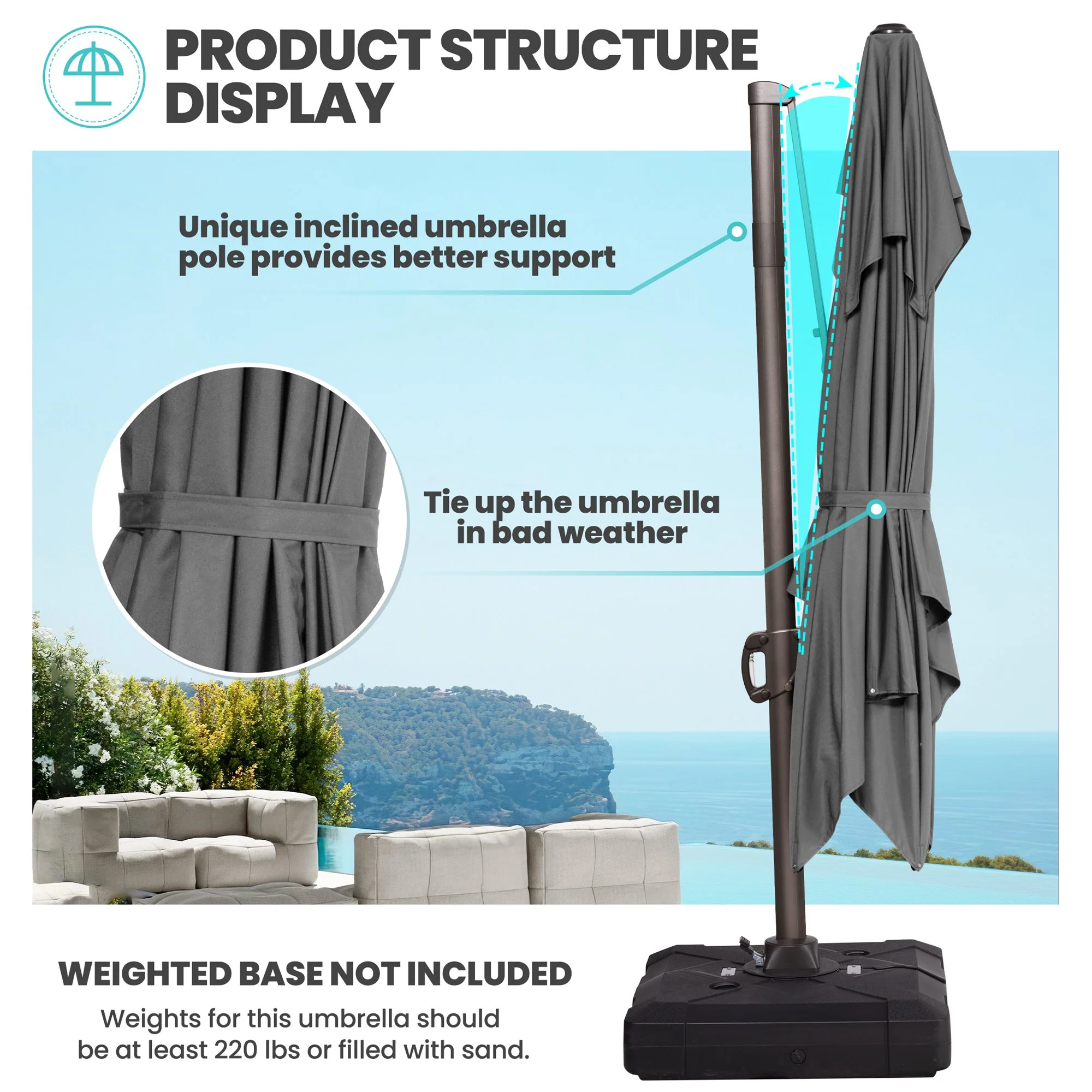 Pellebant 11 ft. x 9 ft. Rectangular Double Top Patio Cantilever Umbrella, Black