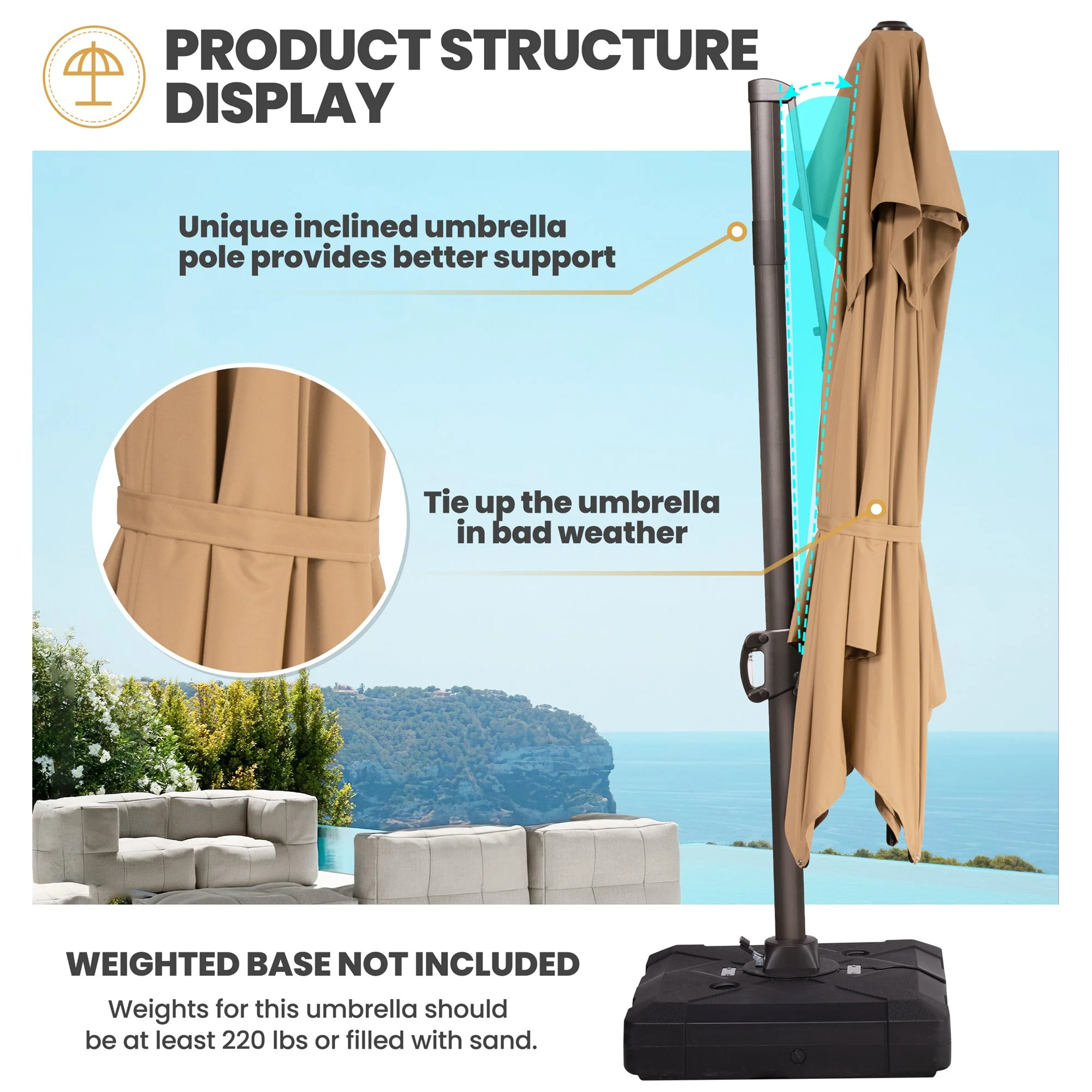 Pellebant 11 ft. x 9 ft. Rectangular Double Top Patio Cantilever Umbrella, Black