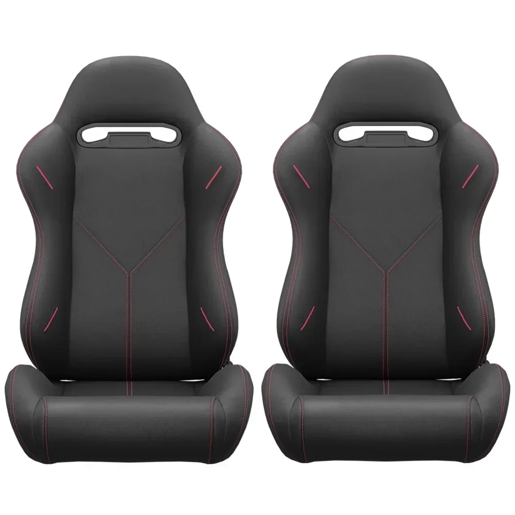 2PC Universal Reclinable Bucket Racing Seats With Adjustor Slider - Red PVC Leather