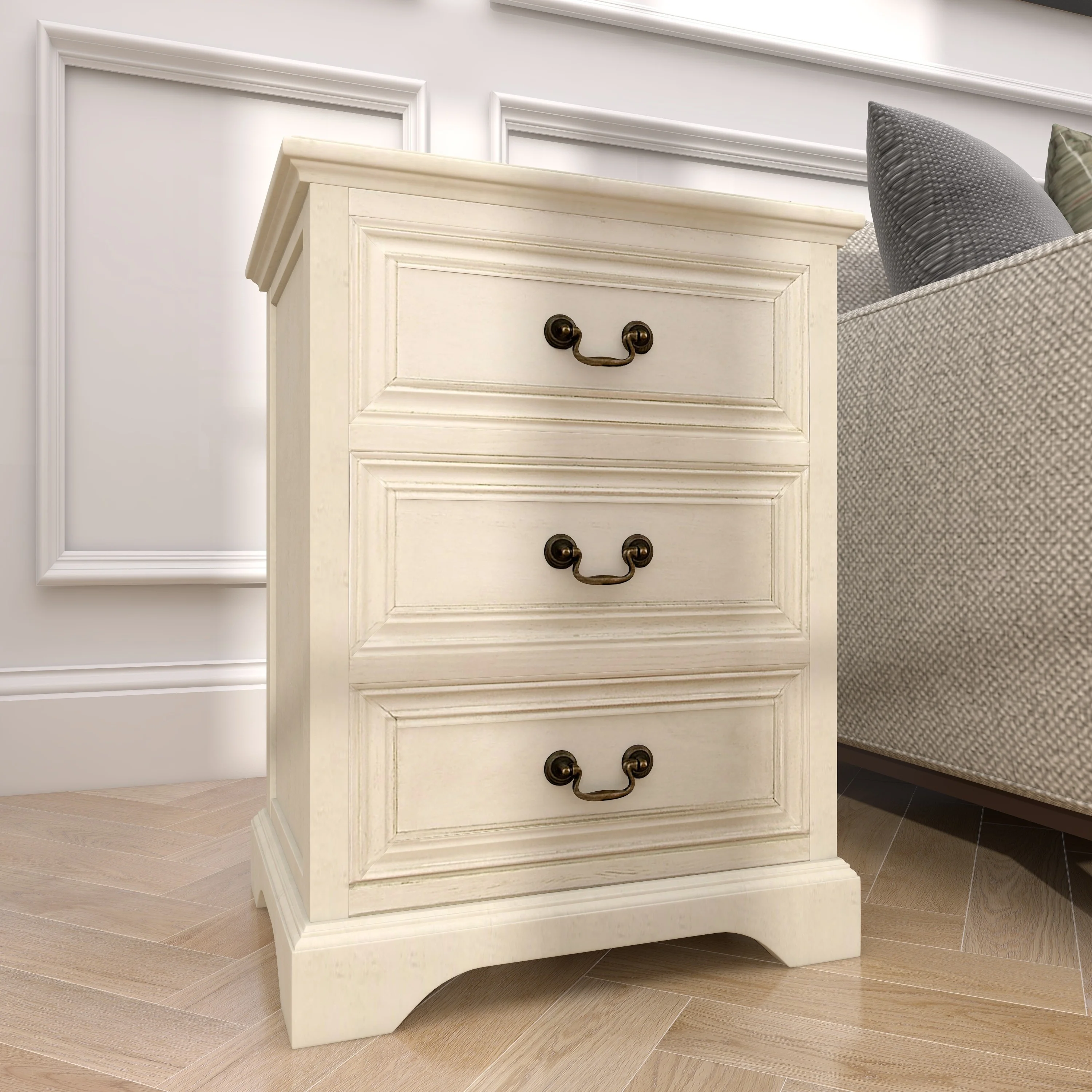 DecMode 17" x 25" Cream Wood 3 Drawer Cabinet, 1-Piece