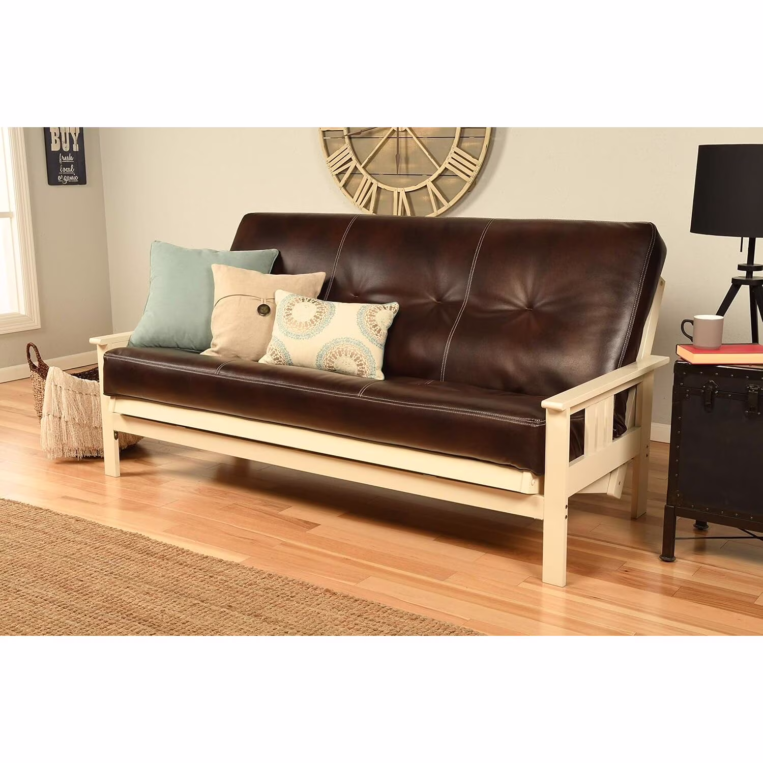 Homestock African Artifacts Full Size Futon Frame Set with Mattress, Easily Converts to Bed, Versatile Design Futon Frame for All Spaces, 33"H x 79"L x 37"D-Color:Linen Charcoal,Size:Barbados