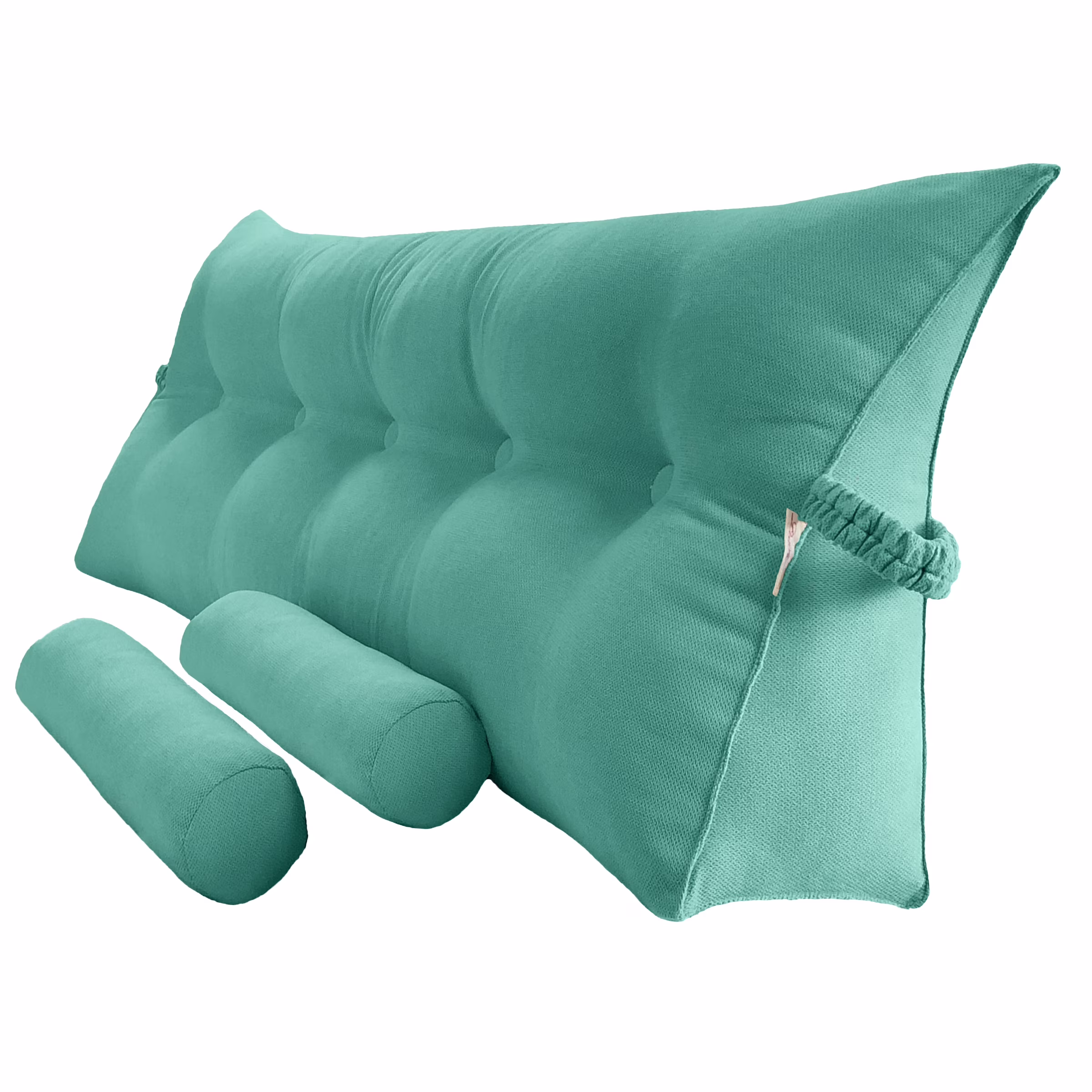 Peachwell Triangular Reading Bed Rest Pillow Large Bolster Cushion Headboard Backrest Wedge Pillow with Two Detachable Roll Pillows for Neck & Lumbar Support (Blue, Queen: 59 x 8 x 20 inches)
