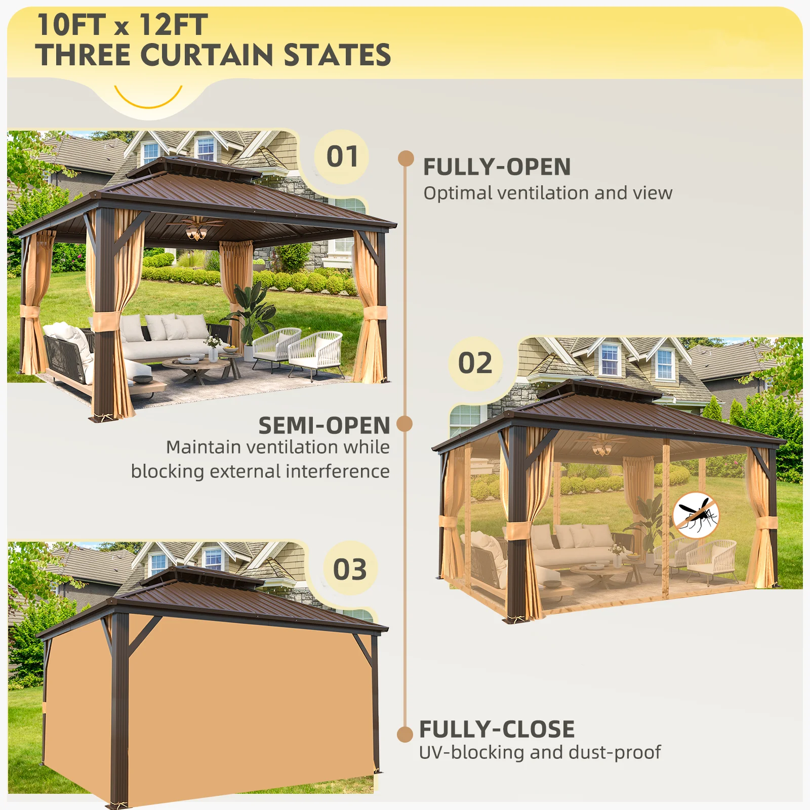 Hommow 10' X 12' Hardtop Gazebo Aluminum Frame Gazebo with Galvanized Steel Double Roof