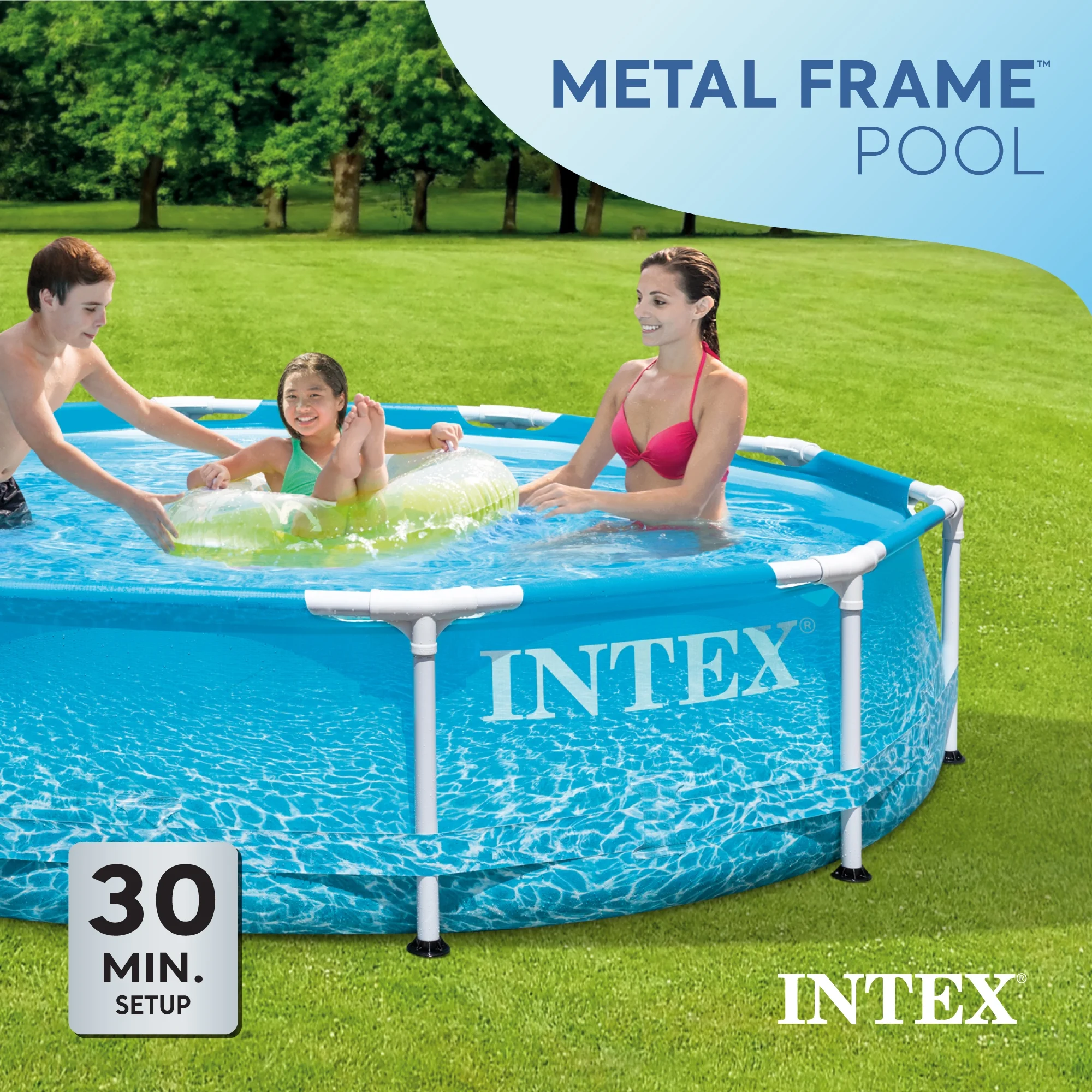 INTEX Round Metal Frame 10ft x 30in Above Ground Swimming Pool Set, Blue