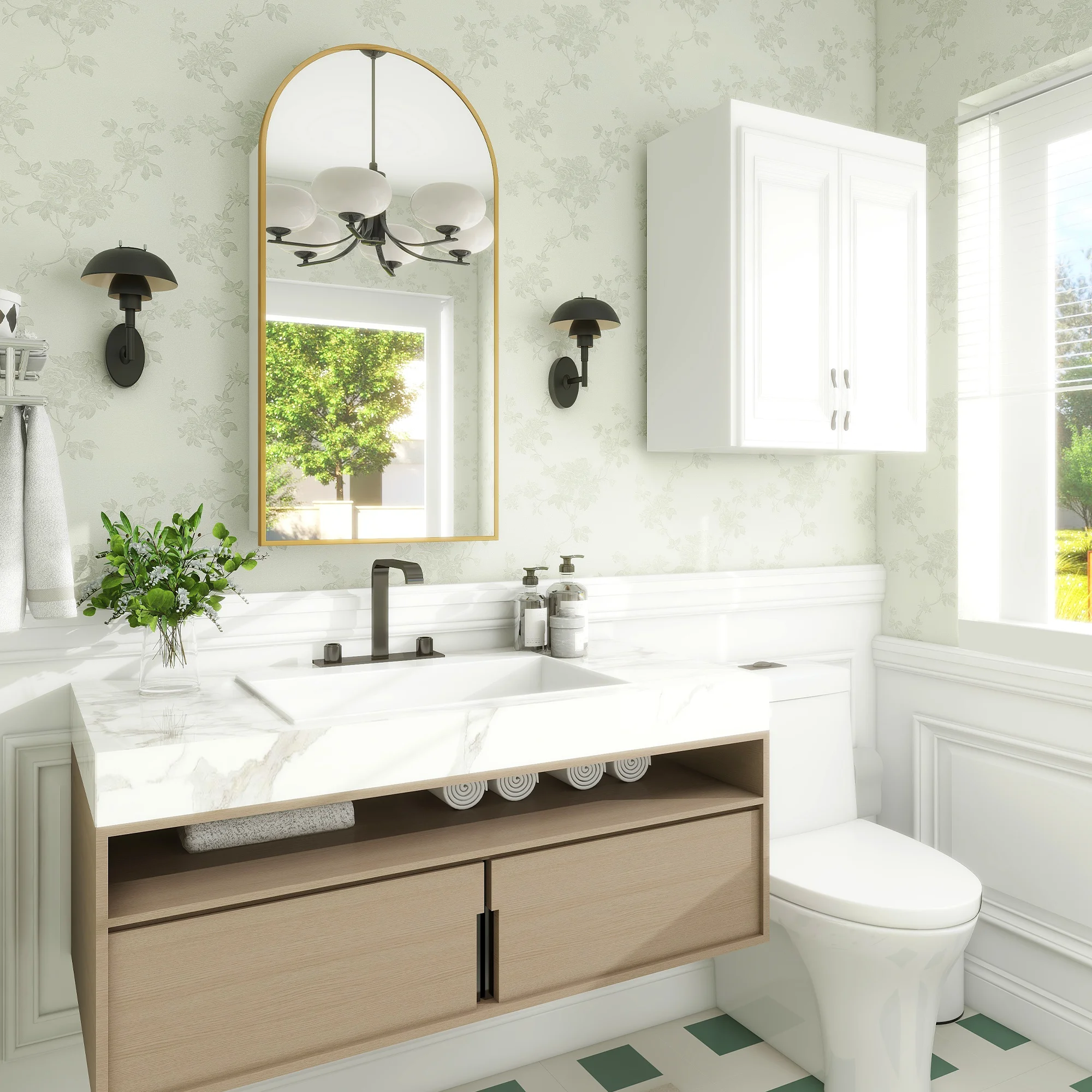 FKWin Arched Bathroom Medicine Cabinet with Mirror - Aluminum Framed Bathroom Mirror with Storage, Black Mirrored Medicine Cabinet, Wall Surface Mounted, 31.4"H x 15.7"W x 3.9"D