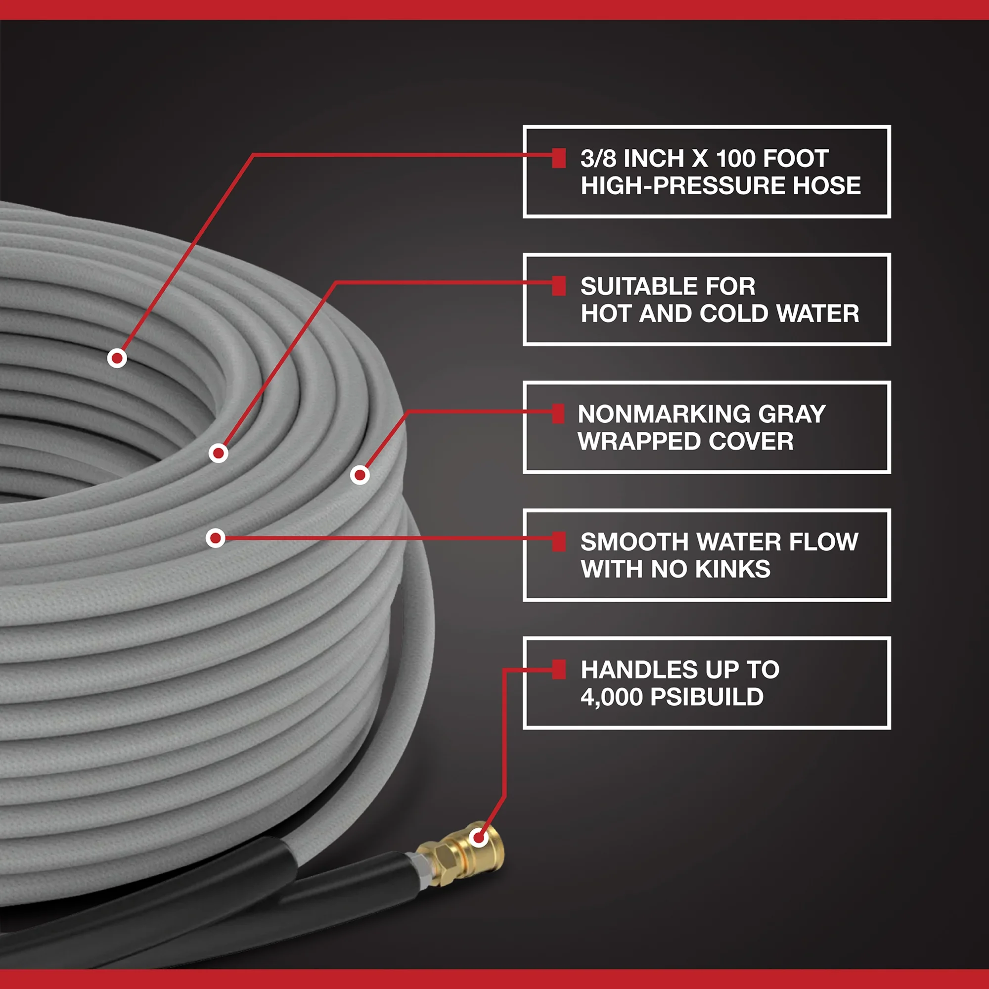 NorthStar Nonmarking Pressure Washer Hose, 4000 PSI, 100ft. x 3/8in., Model# 989401981