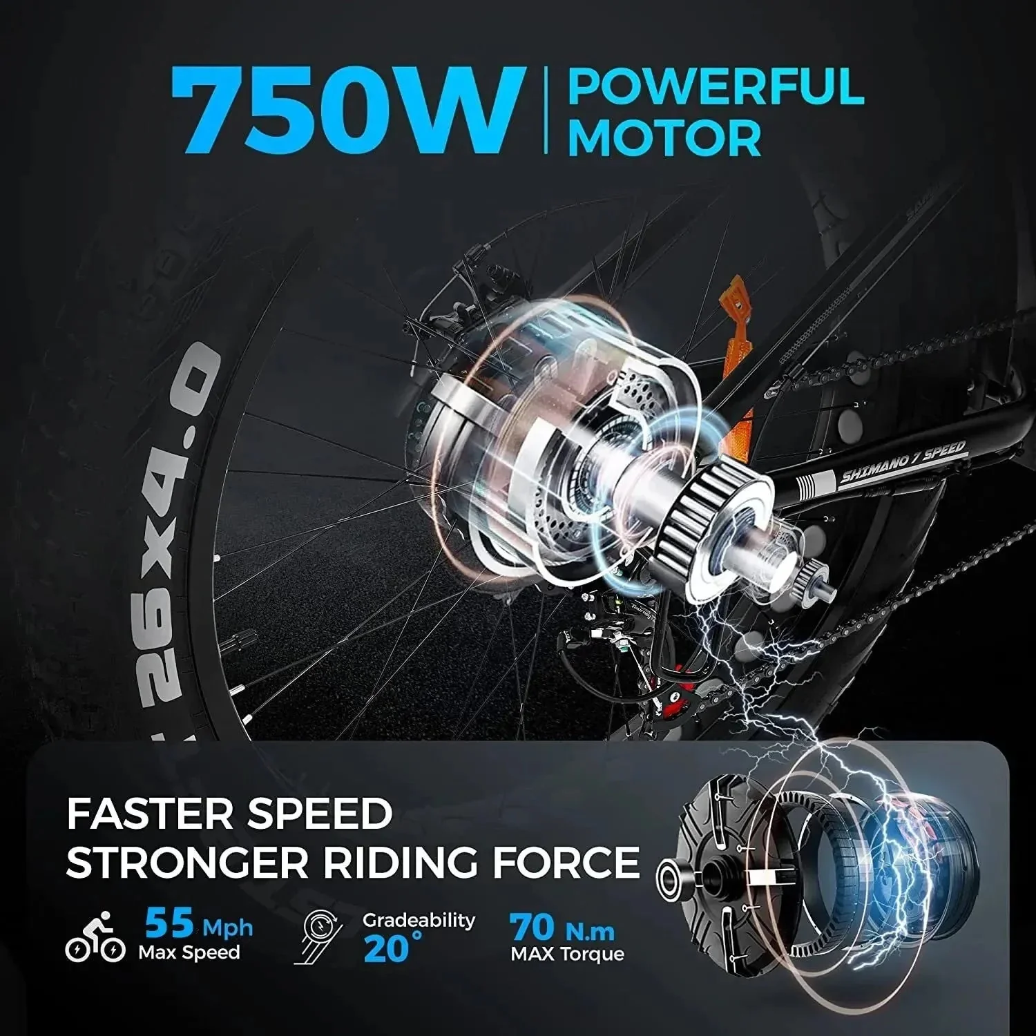 Electric Bike With 48V/15Ah Lithium Battery, 750W Motor And 26-Inch x 4.0-Inch Fat Tires