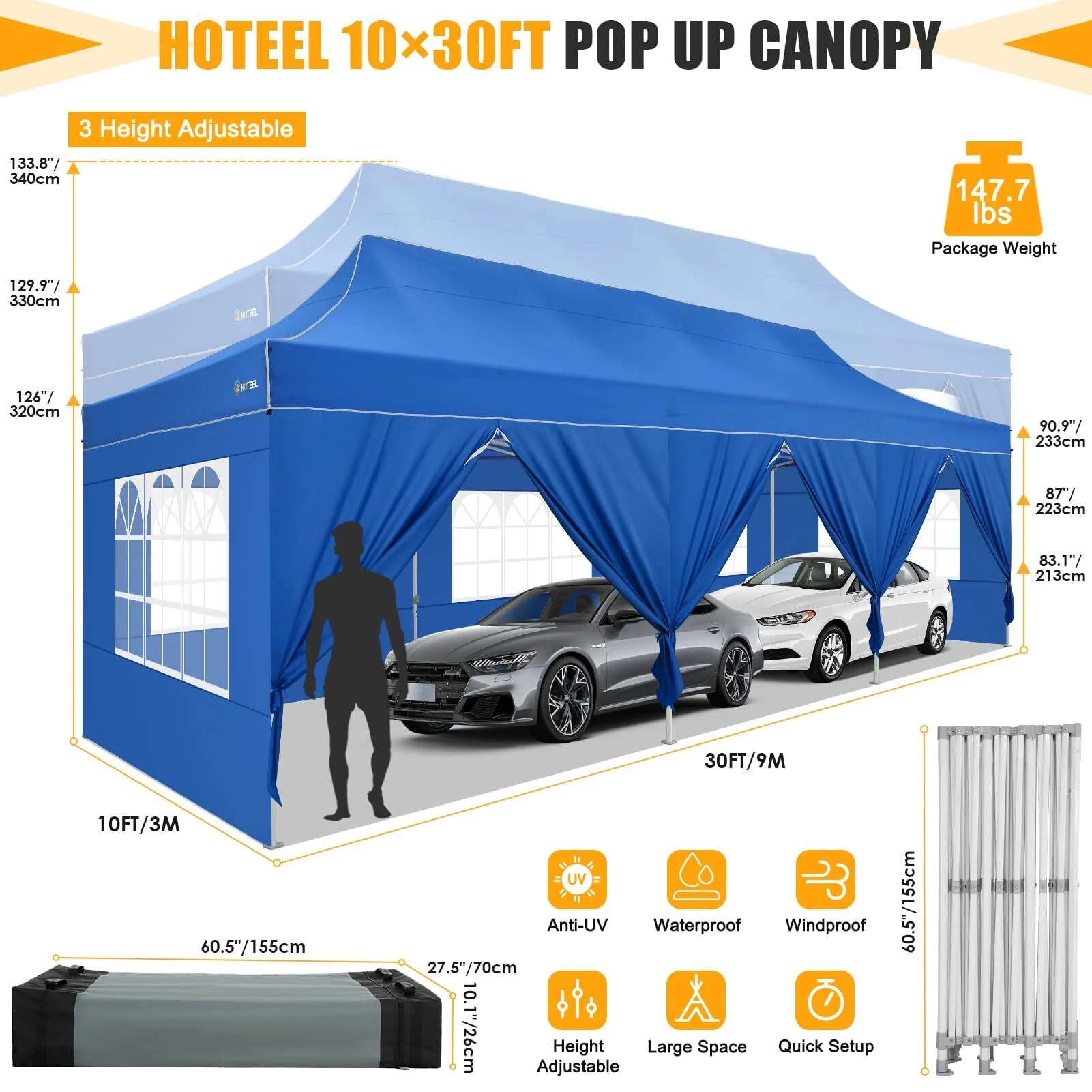 Hoteel 10x15 Heavy Duty Canopy Tent with 4 Sidewalls,Pop up Canopy for Parties Wedding,Commercial Easy up Gazebo with Roller Bag,UV 50+ &,Black