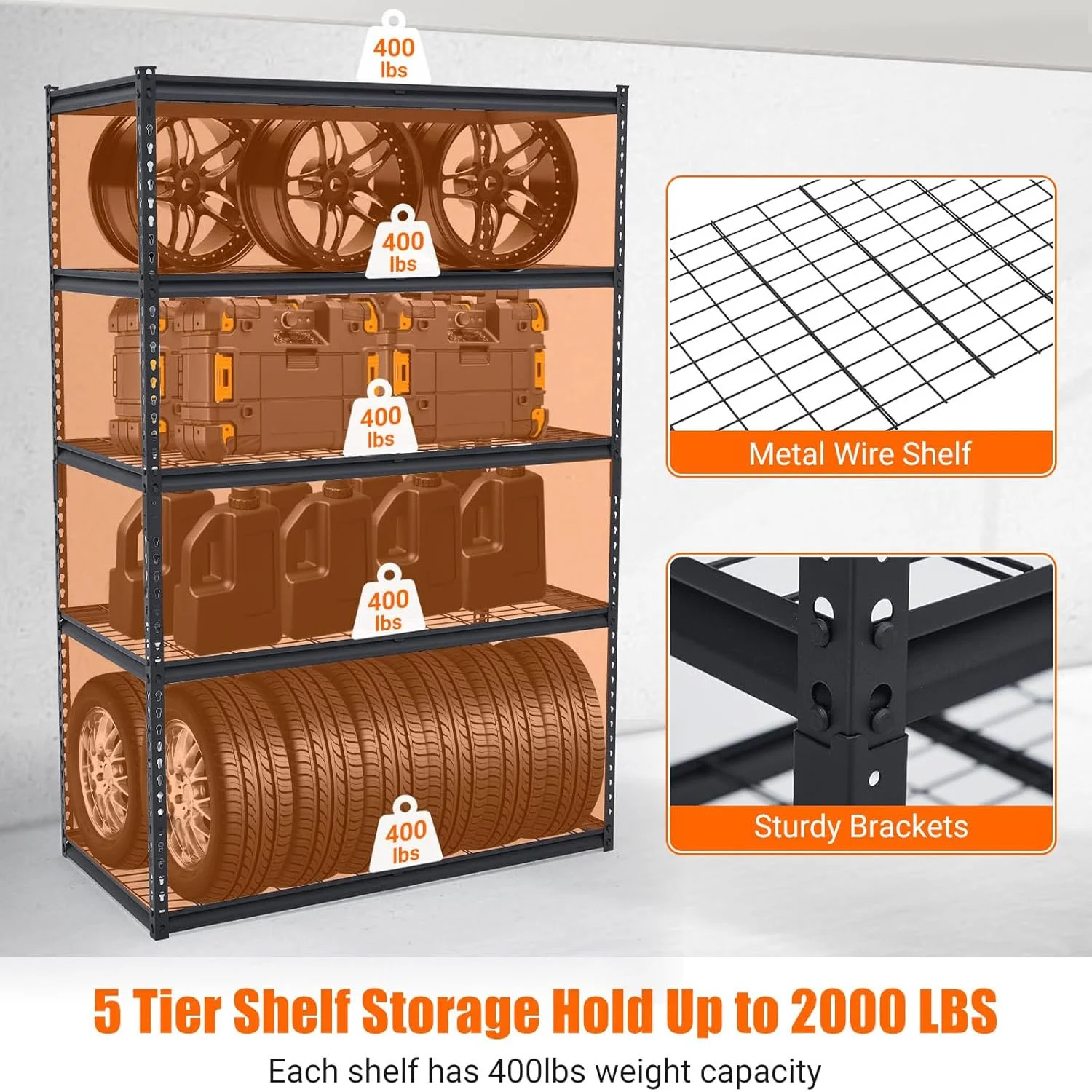 Ataucjin Garage Shelving, Heavy Duty Garage Shelving 48" L x 18" W x 72" H, 2500lbs Load Bearing Storage Shelves Adjustable, Durable Metal Storage Shelves, Easy Assemble for Garage, Basement