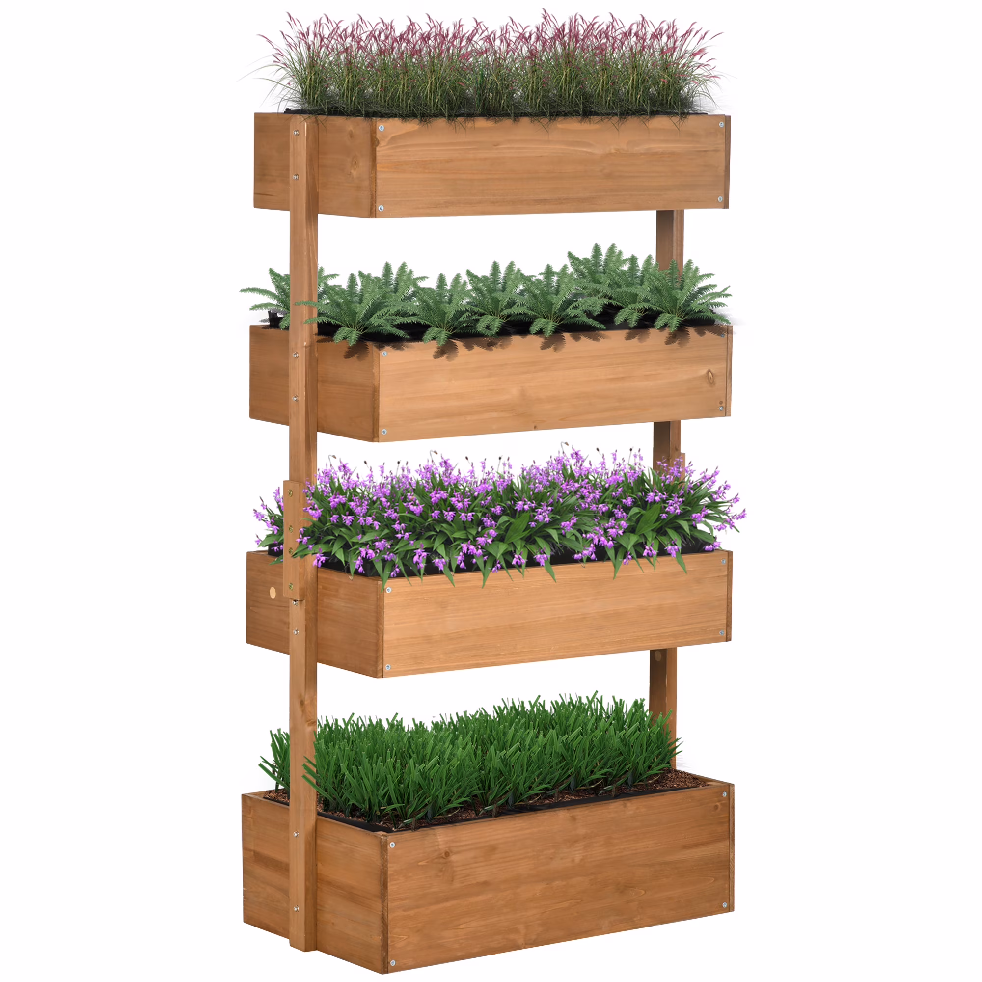 DUOSONG Outsunny Raised Garden Bed, 47" X 22" X 33", Elevated Wooden Planter Box W/ Lockable Wheels, Storage Shelf, And Bed Liner For Backyard, Patio, Natural Natural Wood Garden & Outdoor Garden
