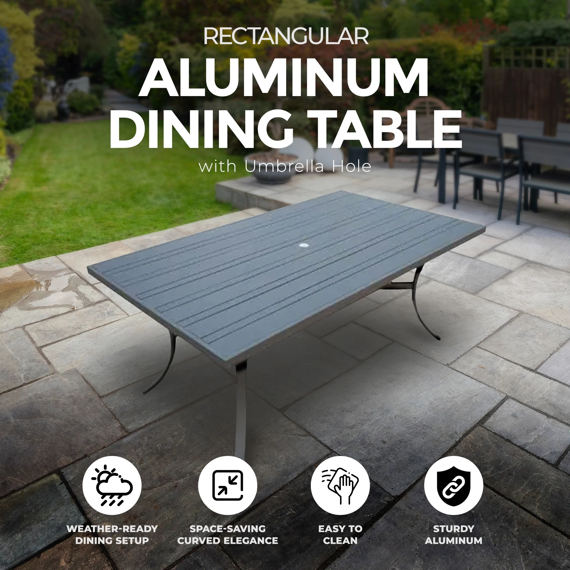 Four Seasons Courtyard Tuscany 72 x 39″ Rectangular Aluminum Dining Table