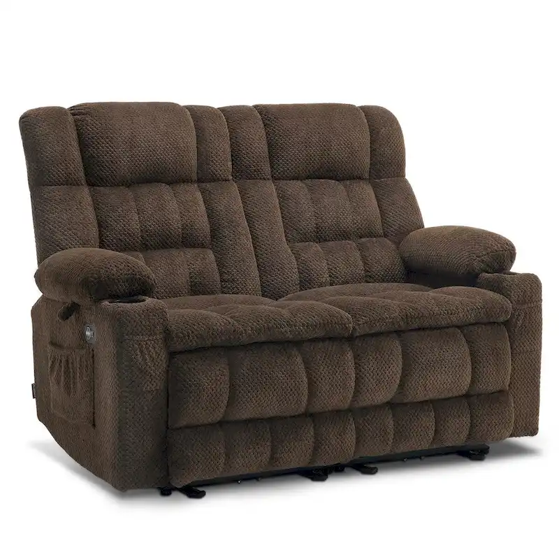 MCombo Power Loveseat Recliner, Electric Reclining Loveseat Sofa with Heat and Vibration, Cupholders, USB Charge Ports RS6314