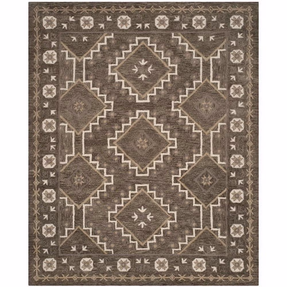 SAFAVIEH Bella Vana Medallion Geometric Wool Area Rug, Brown/Taupe, 4′ x 6′